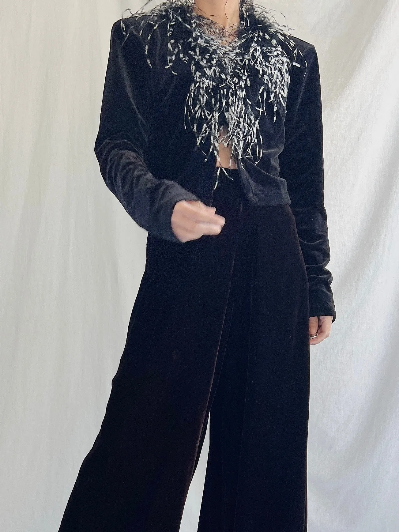 1980s Velvet Ostrich Cardigan - S/M