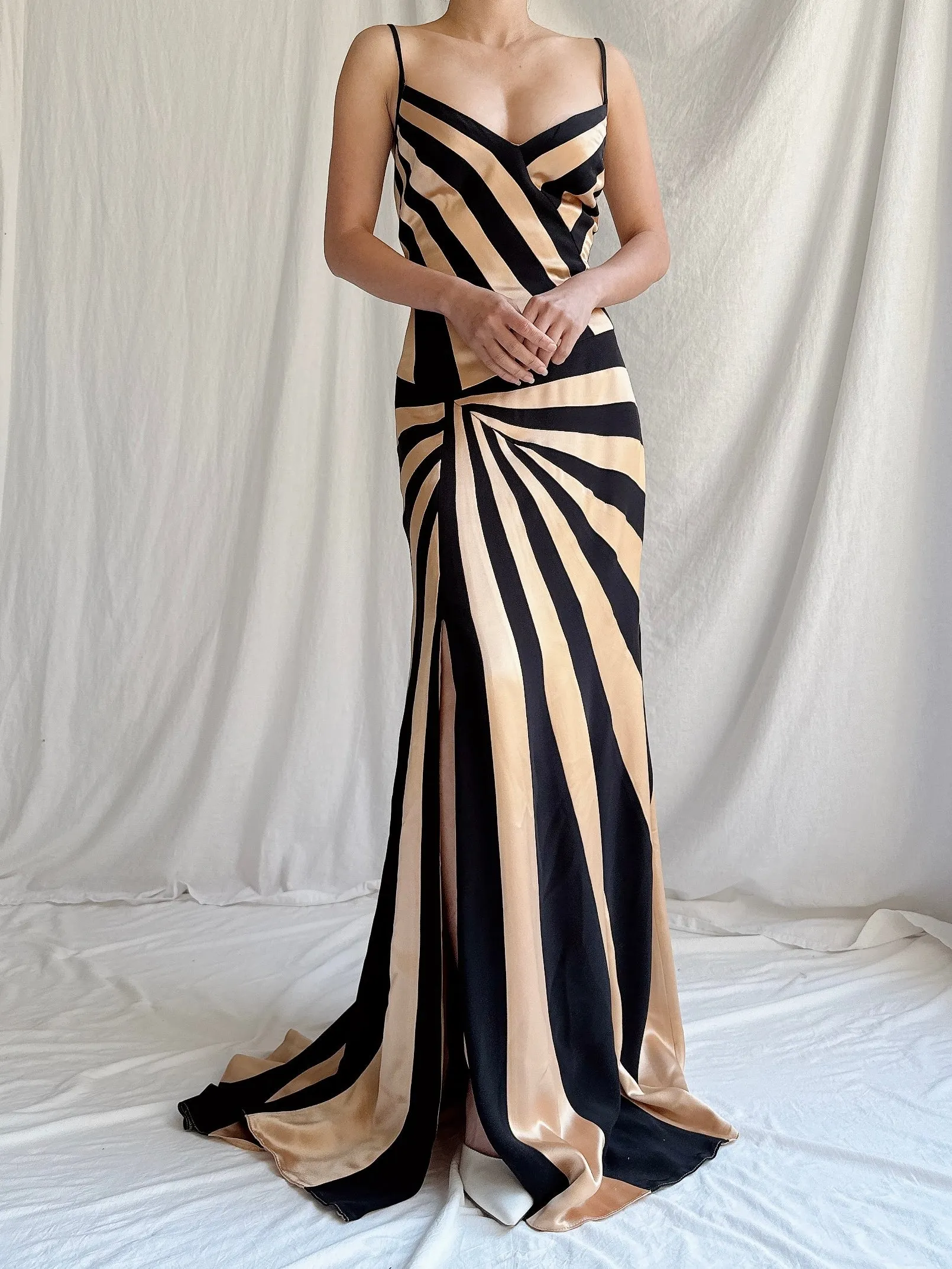 1990s Satin Abstract Striped Dress - S/M
