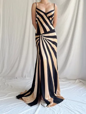1990s Satin Abstract Striped Dress - S/M