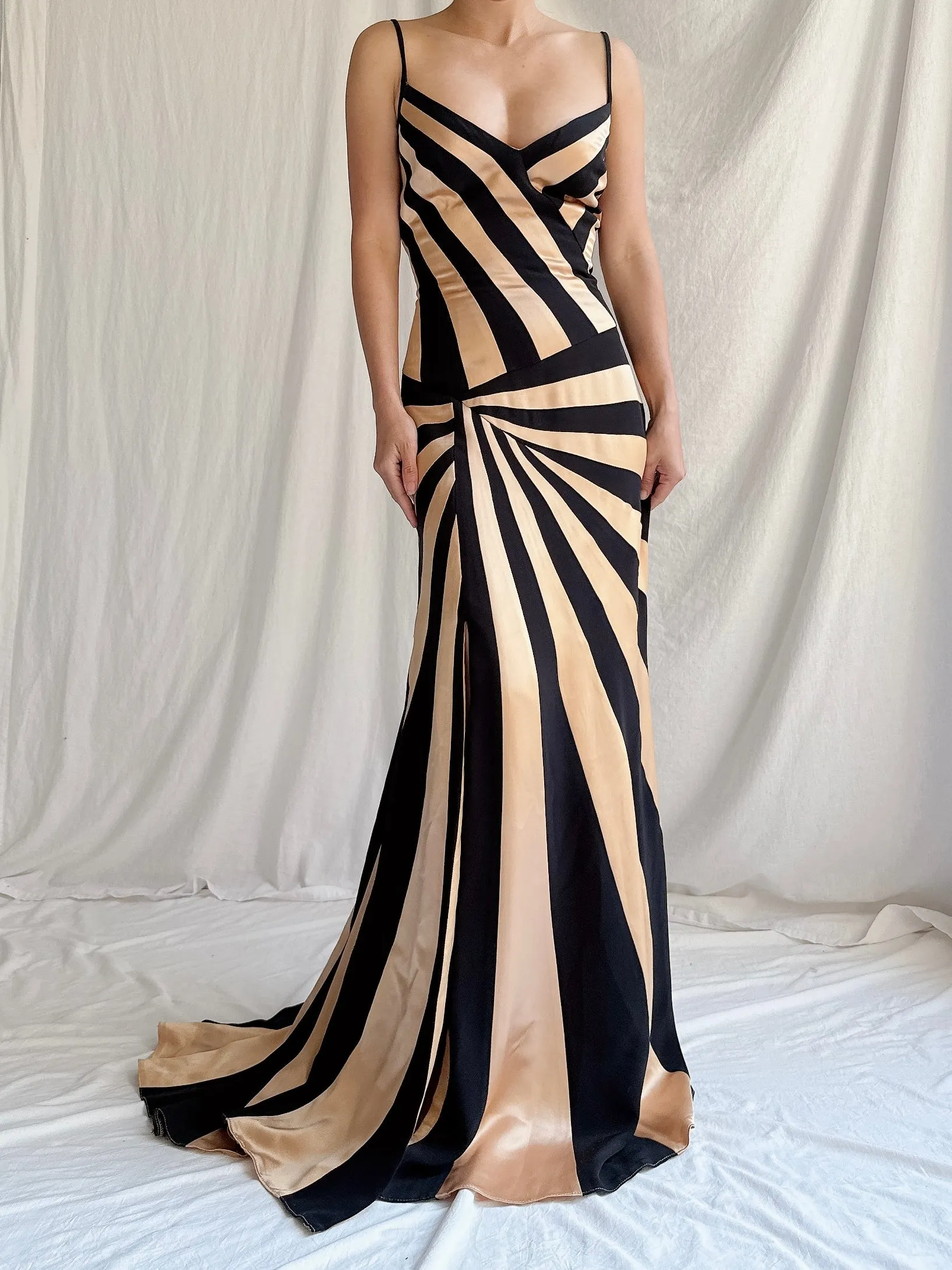 1990s Satin Abstract Striped Dress - S/M