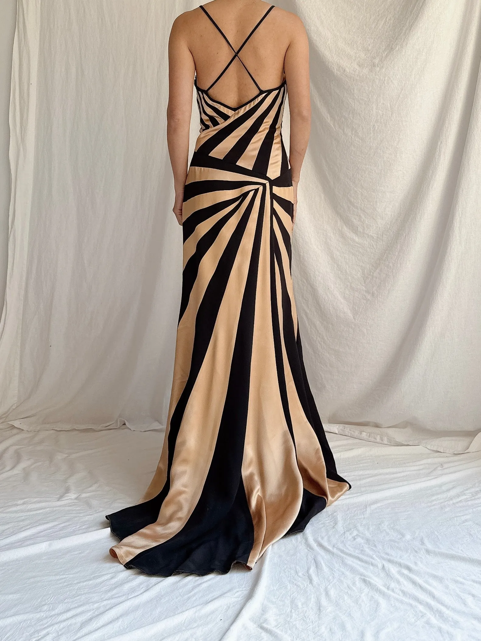 1990s Satin Abstract Striped Dress - S/M