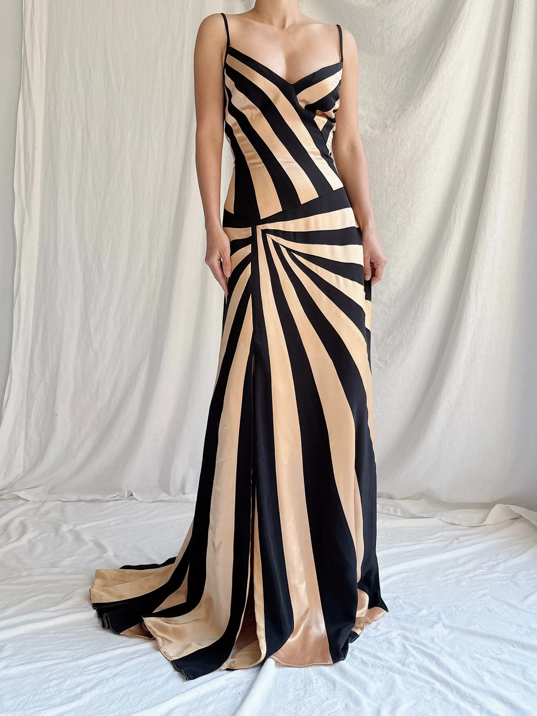 1990s Satin Abstract Striped Dress - S/M