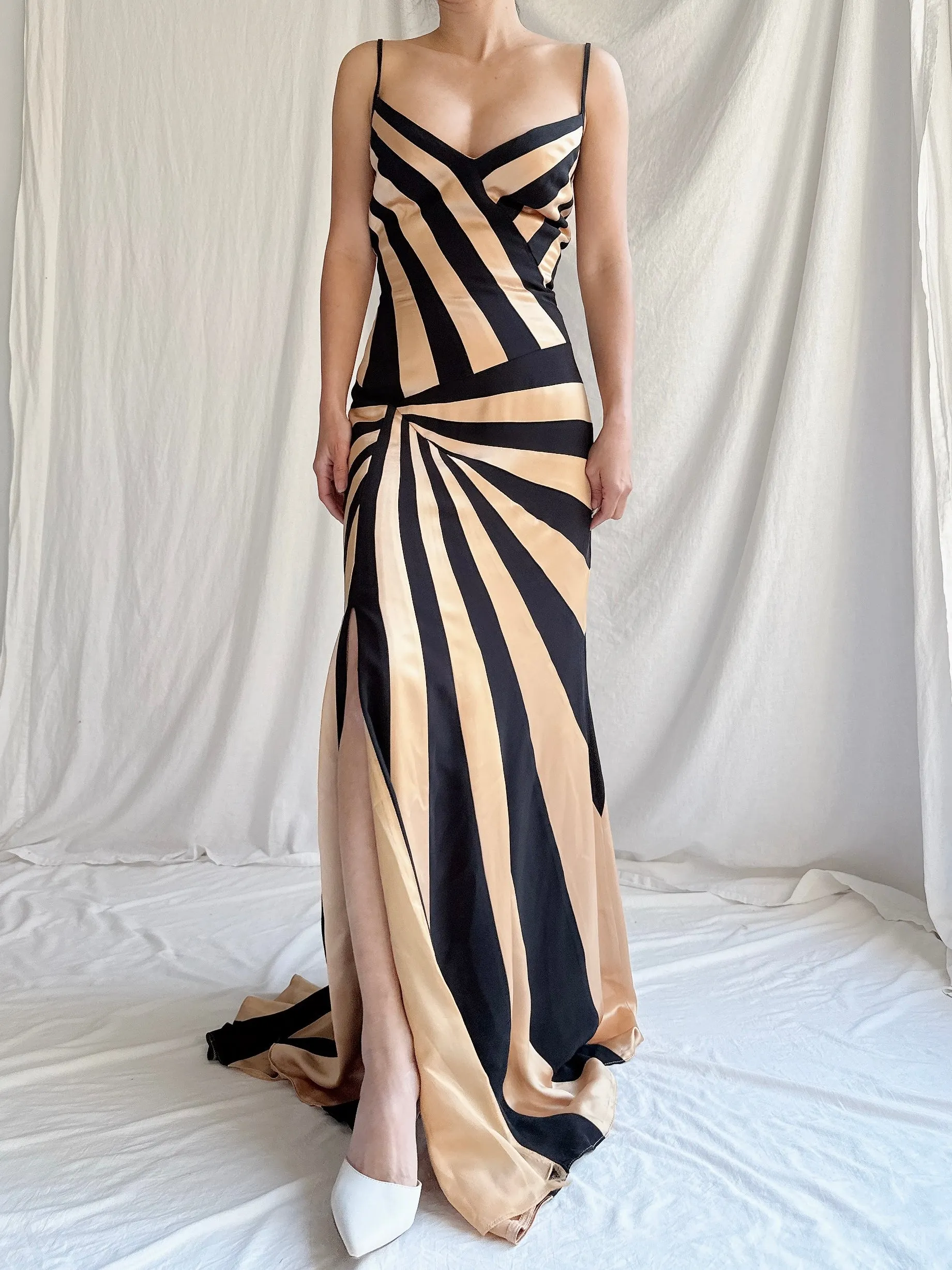 1990s Satin Abstract Striped Dress - S/M