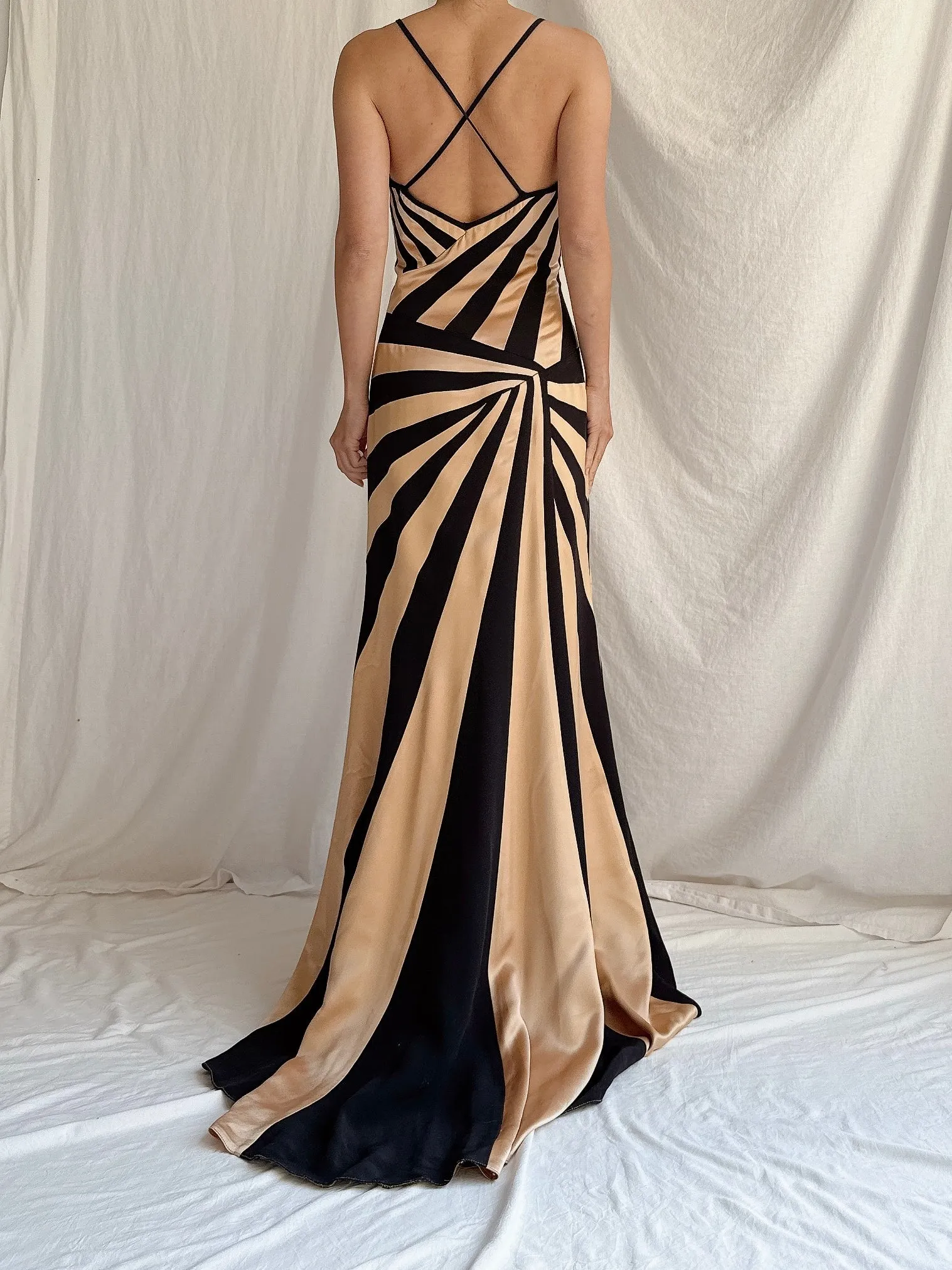1990s Satin Abstract Striped Dress - S/M
