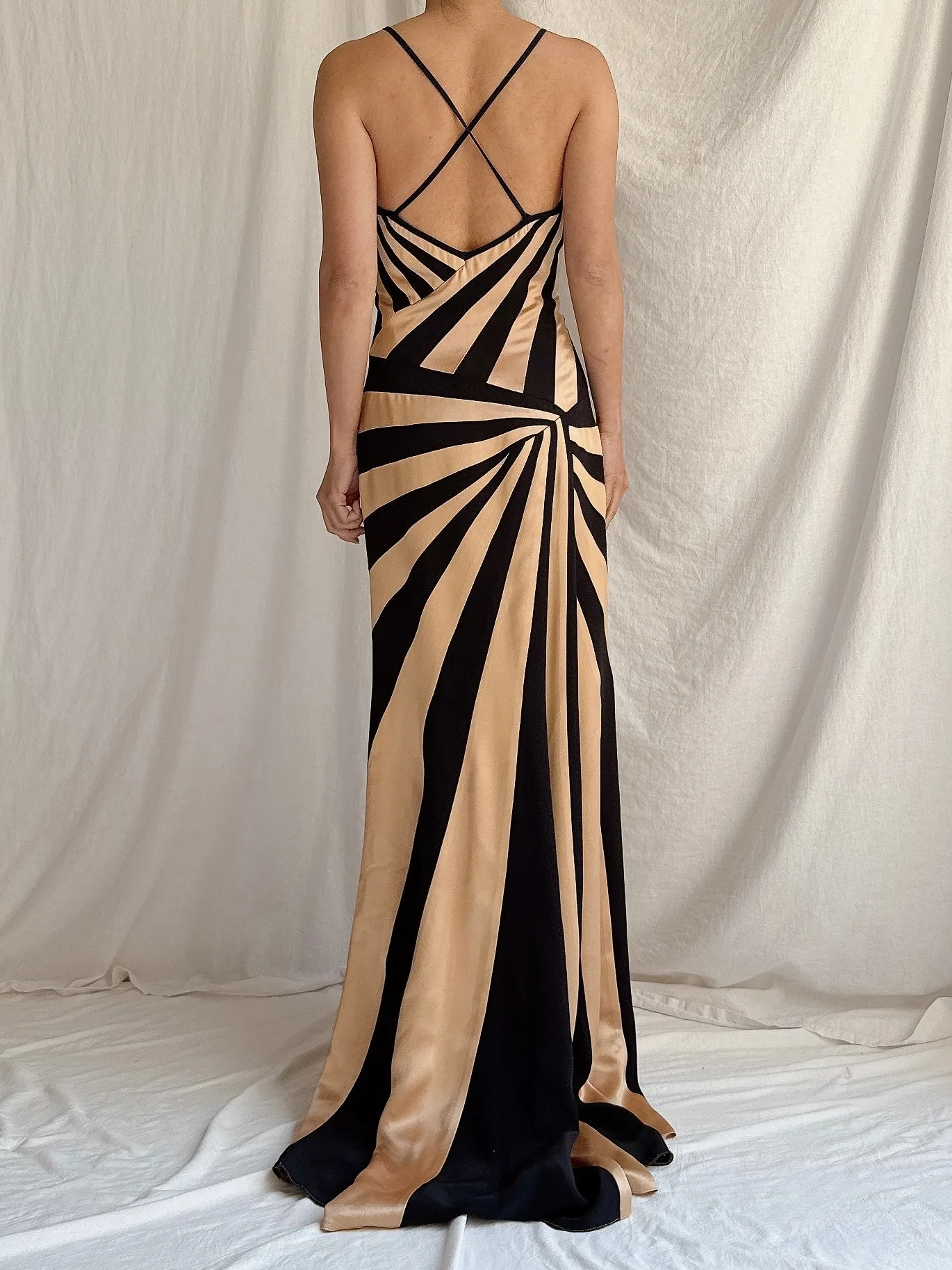 1990s Satin Abstract Striped Dress - S/M