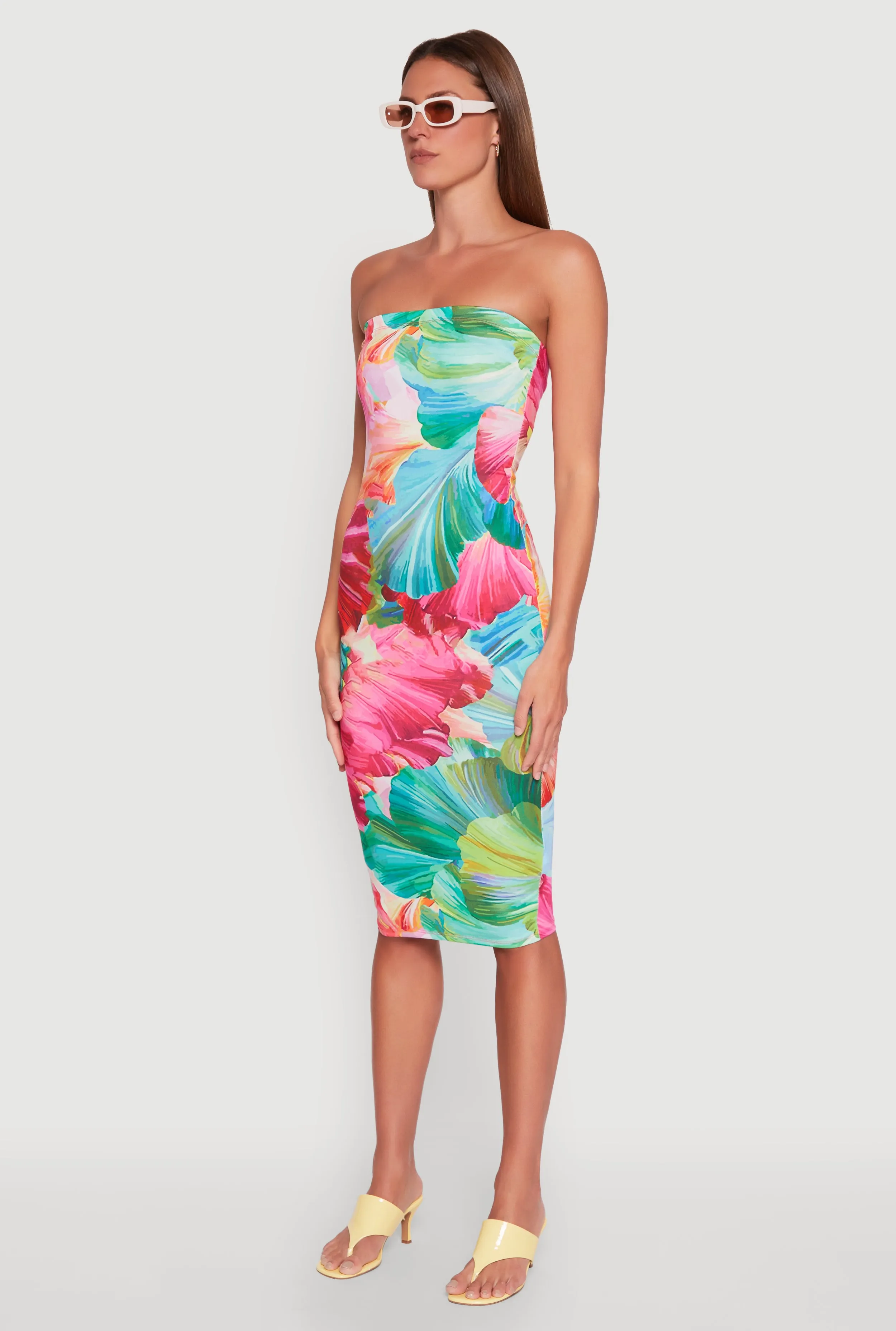 Abstract Tropical Floral Print Tube Dress