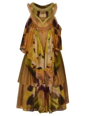 Alberta Ferretti Graphic Print Sleeveless Tiered Dress