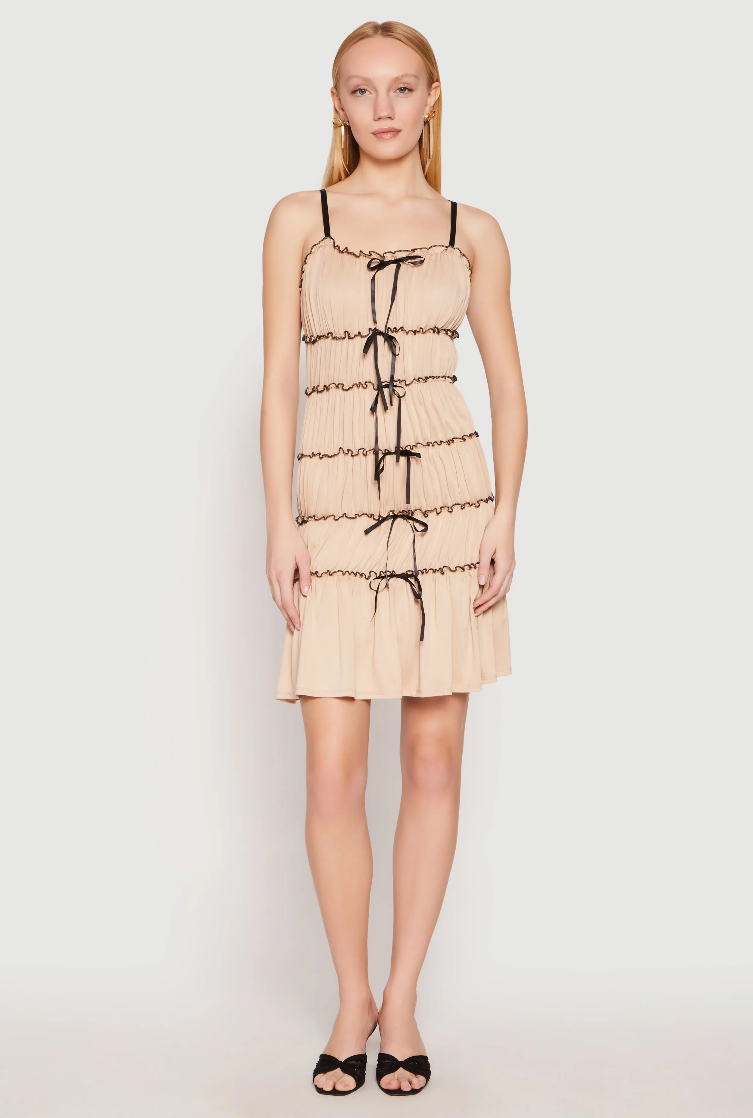 Almost Famous Bow Contrast Tiered Dress