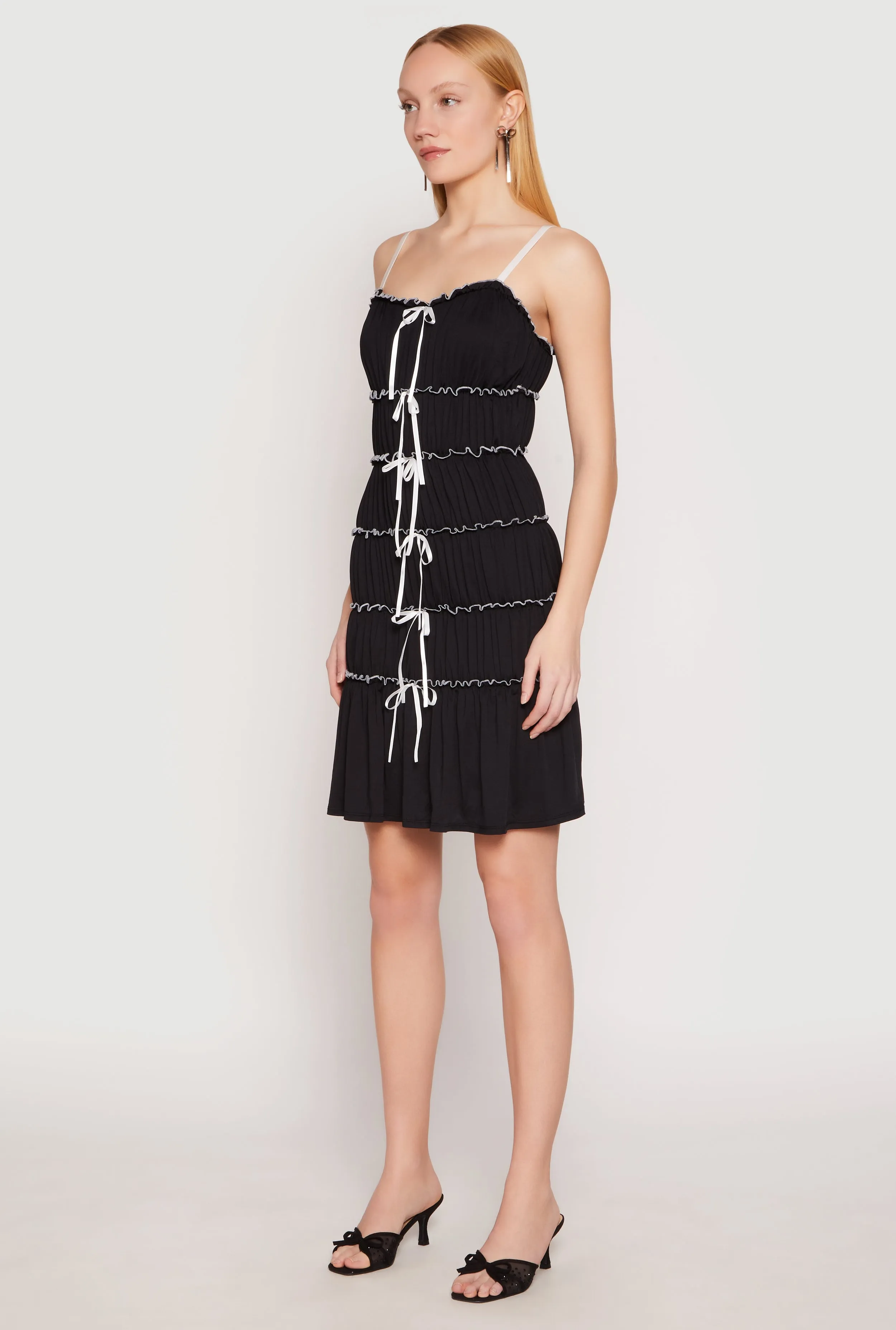 Almost Famous Bow Contrast Tiered Dress
