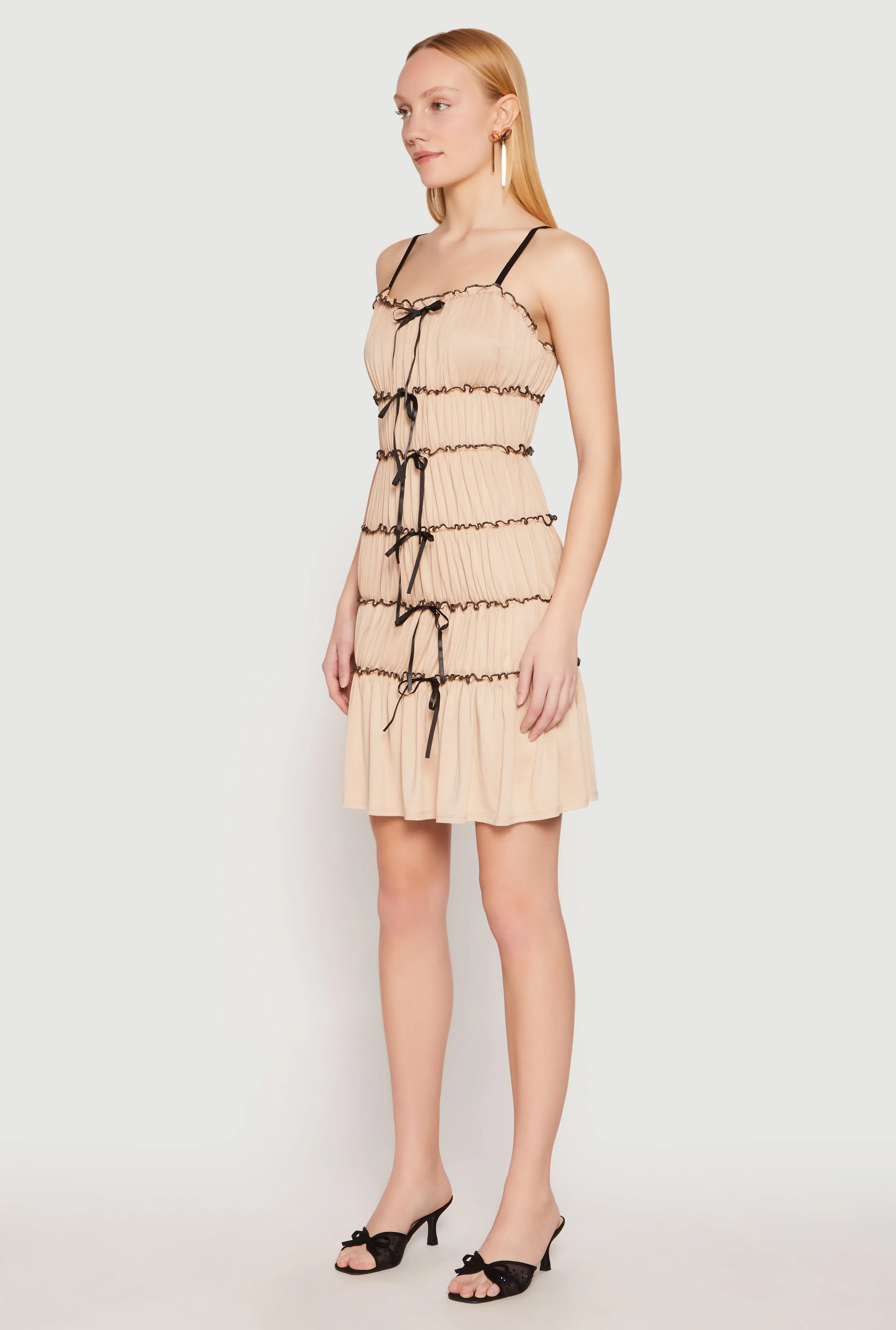 Almost Famous Bow Contrast Tiered Dress