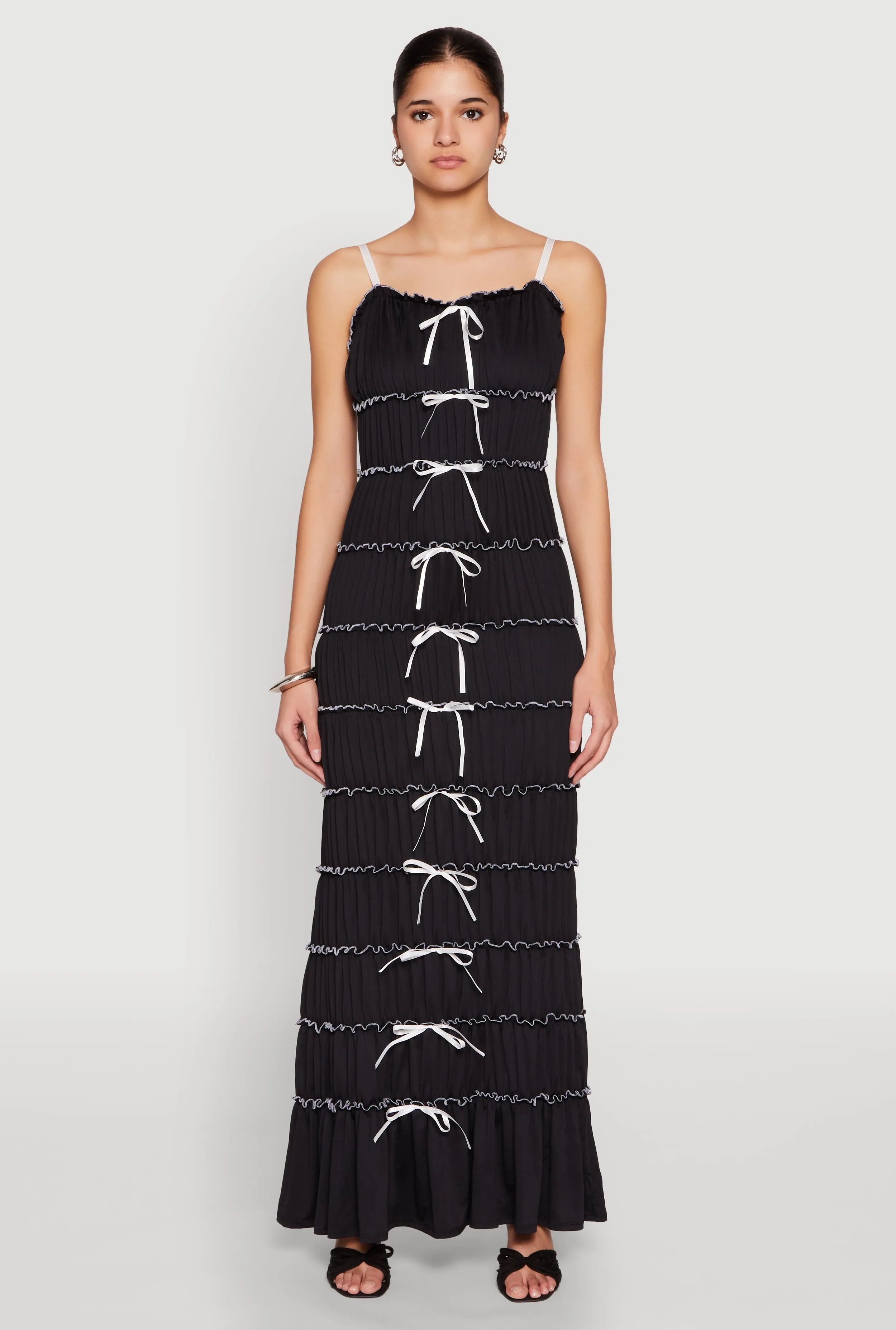 Almost Famous Bow Contrast Tiered Maxi Dress