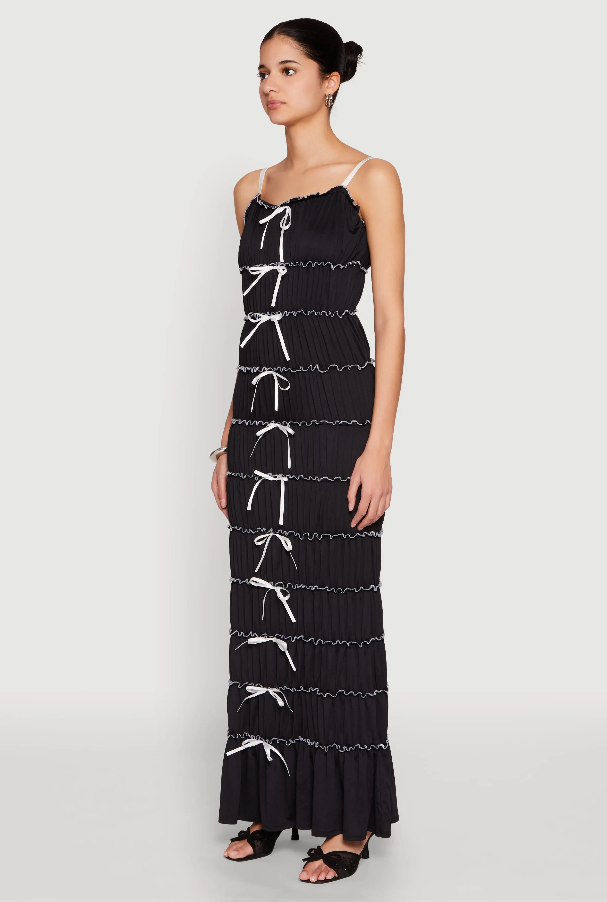 Almost Famous Bow Contrast Tiered Maxi Dress