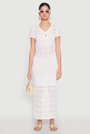 Almost Famous Short Sleeve Pointelle Maxi Dress