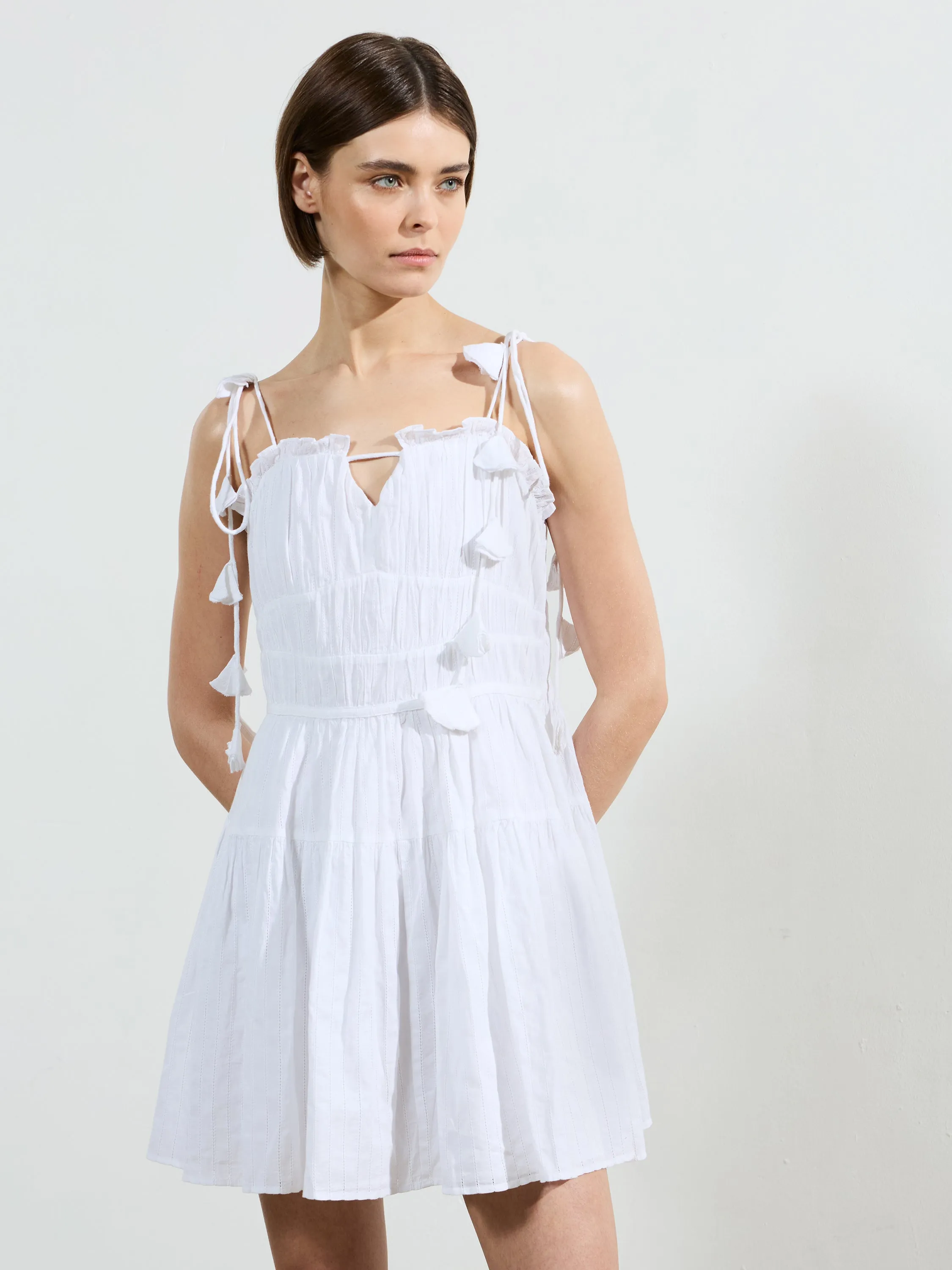 Amra Cotton Gathered Mini Dress