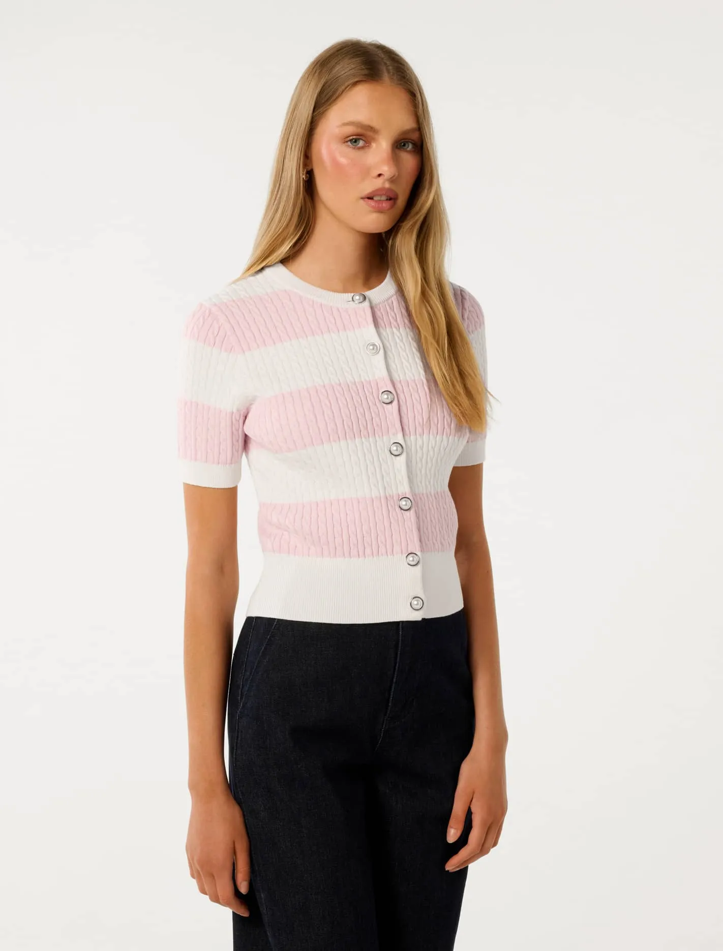 Annika Striped Cable Knit Top
