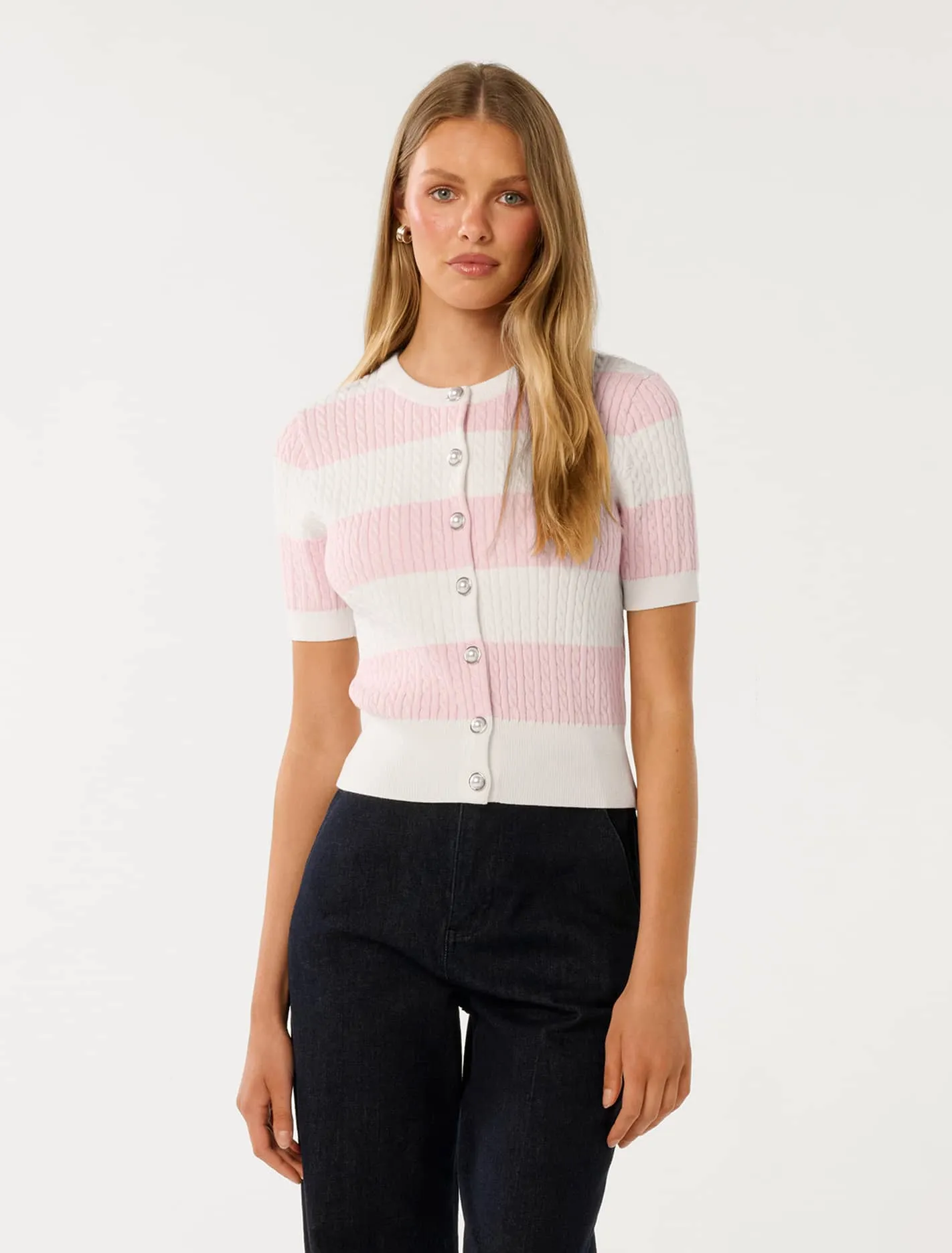 Annika Striped Cable Knit Top