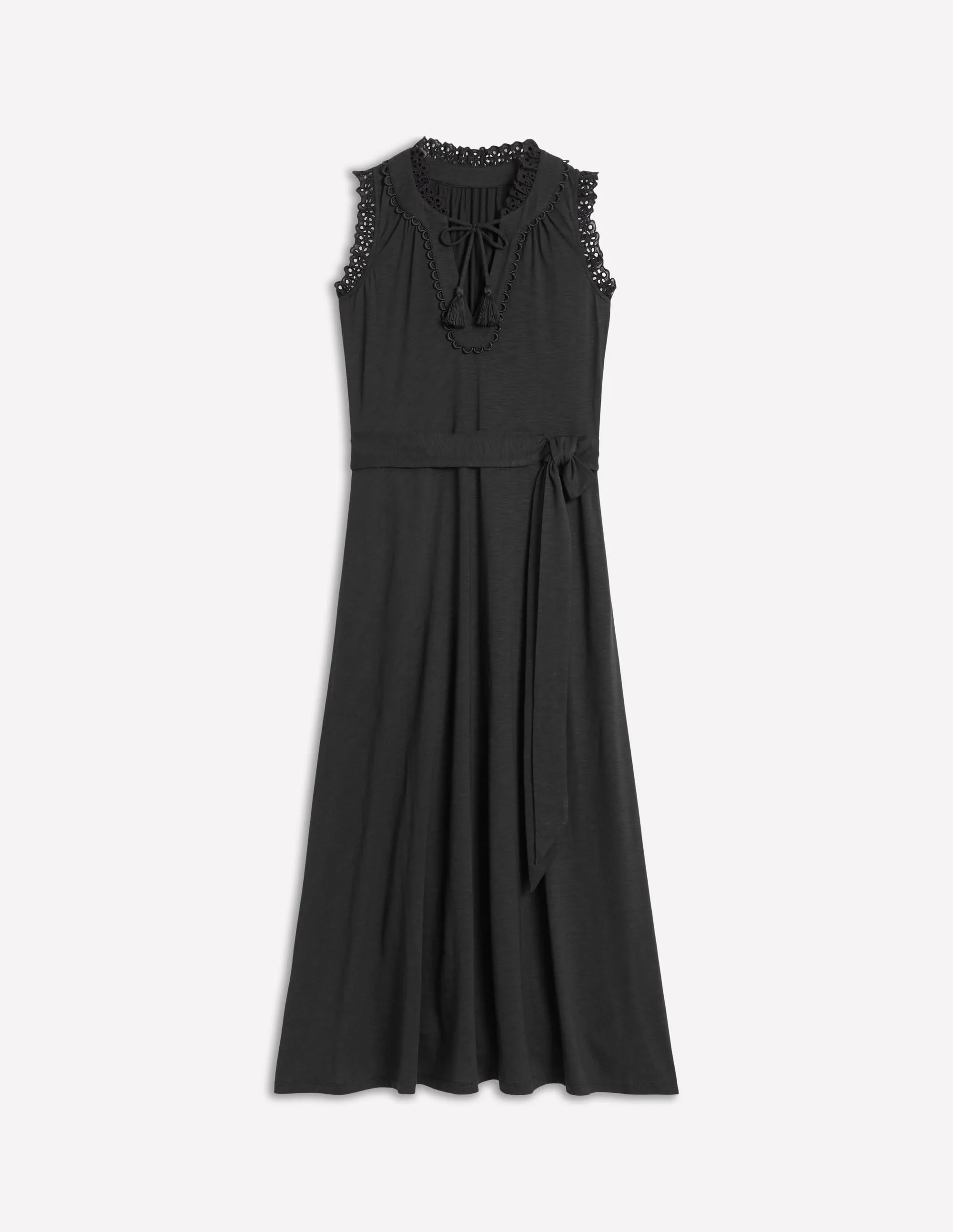 Aria Broderie Trim Midi Dress-Black