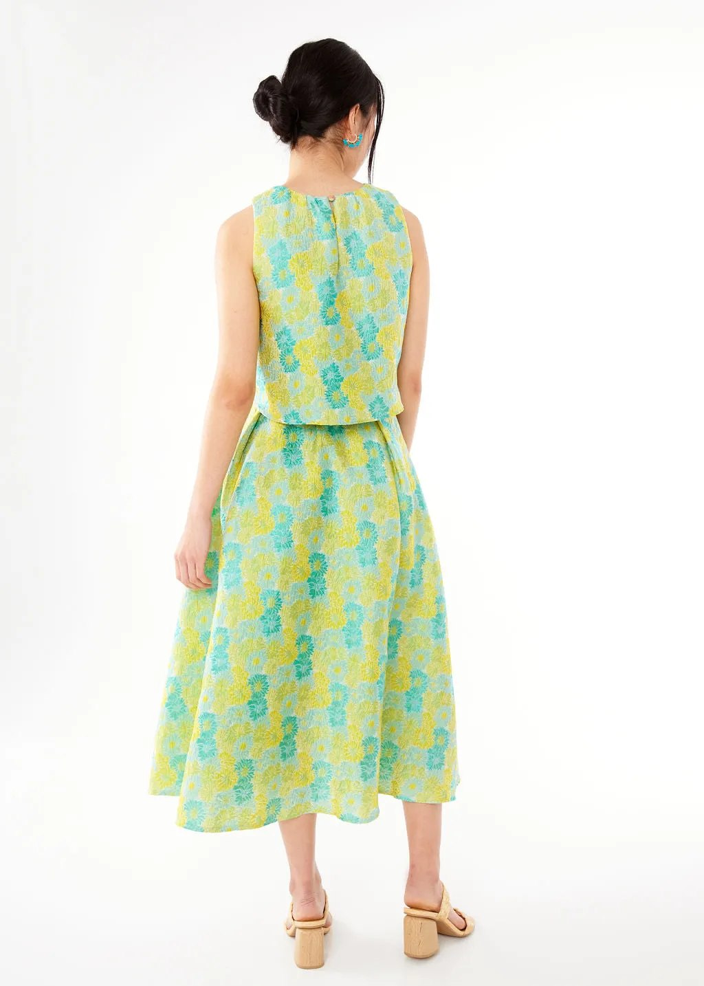 Ava Top Green Sunflower Jacquard