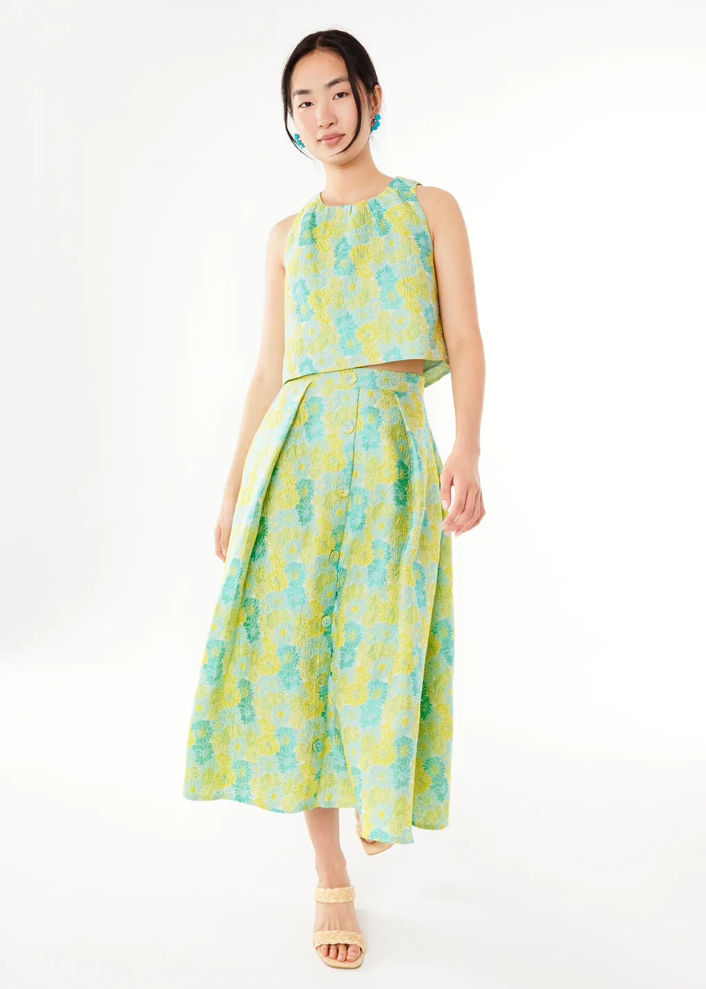 Ava Top Green Sunflower Jacquard