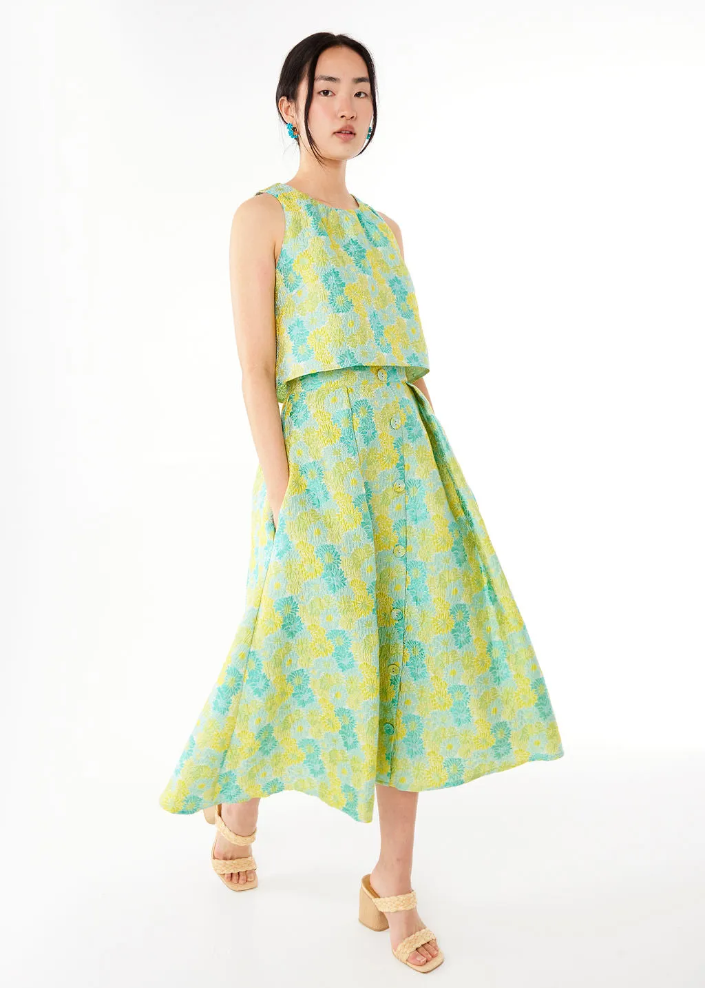 Ava Top Green Sunflower Jacquard