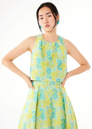 Ava Top Green Sunflower Jacquard