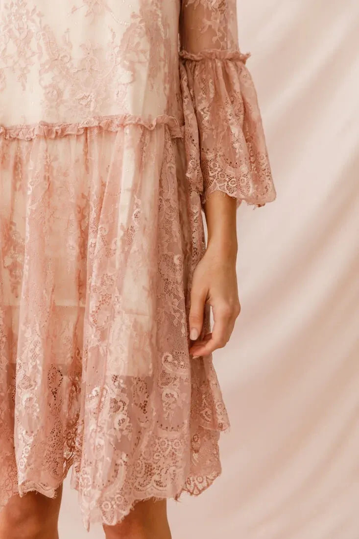 Birdie Lace Overlay Swing Dress Nude