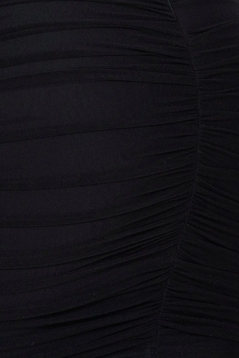 Black Dress Long Sleeve Mini V Neck Mesh