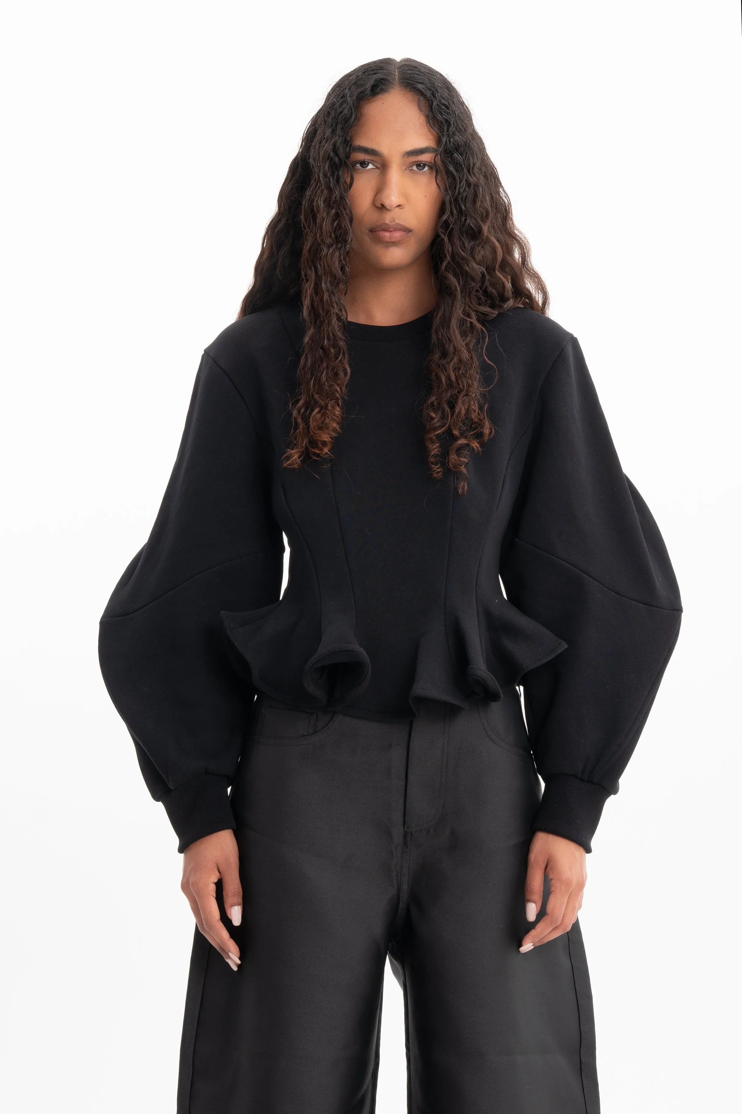 BLACK FRILL SWEATSHIRT