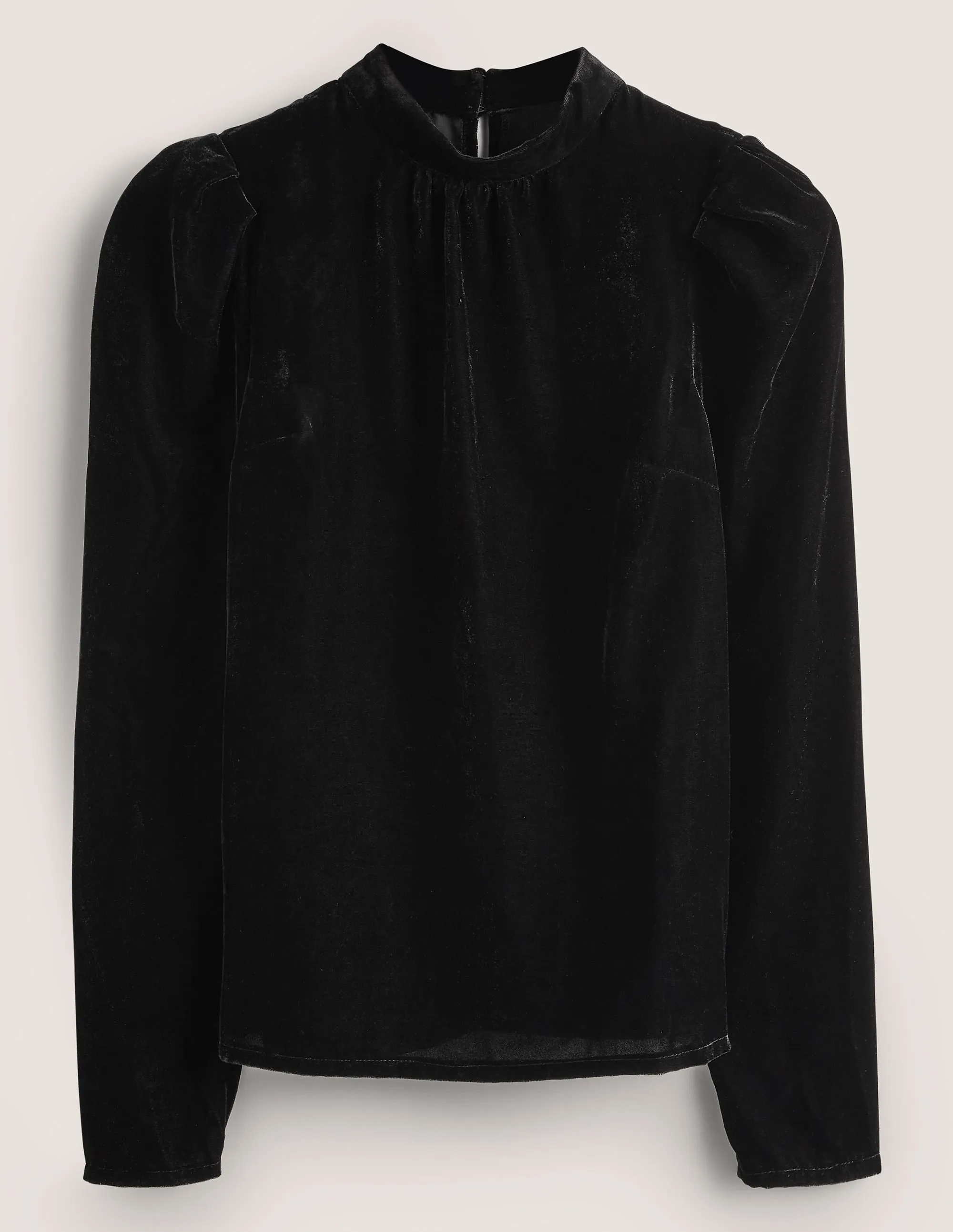 Black Mutton Sleeve Velvet Top-Black