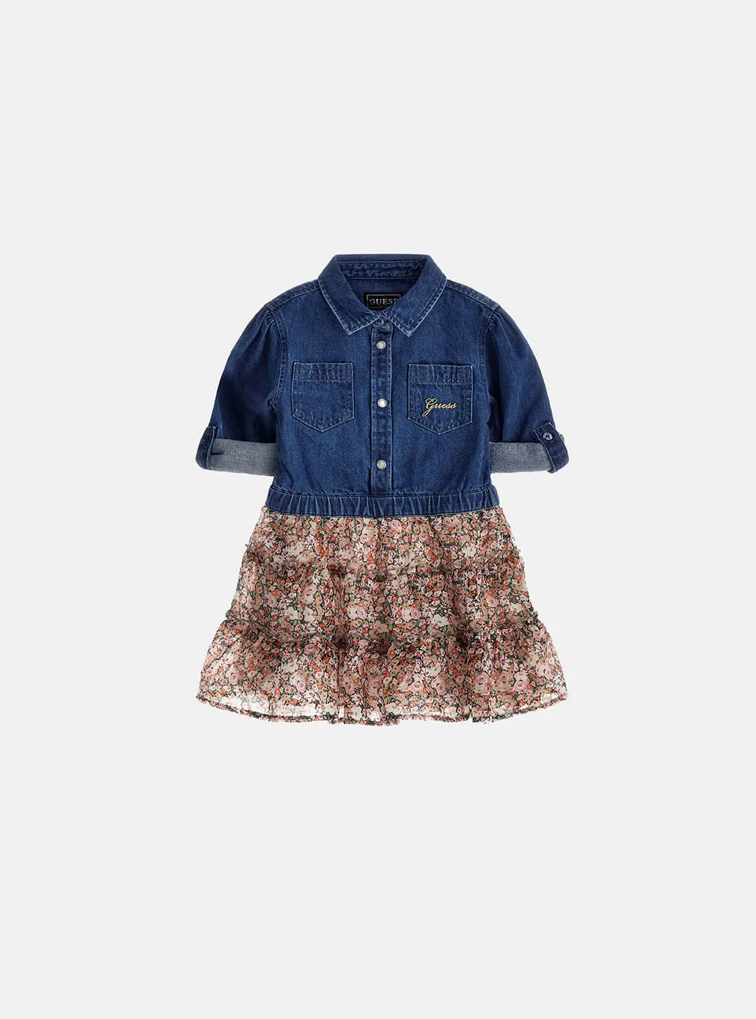 Blue Denim and Floral Print Dress (2-7)