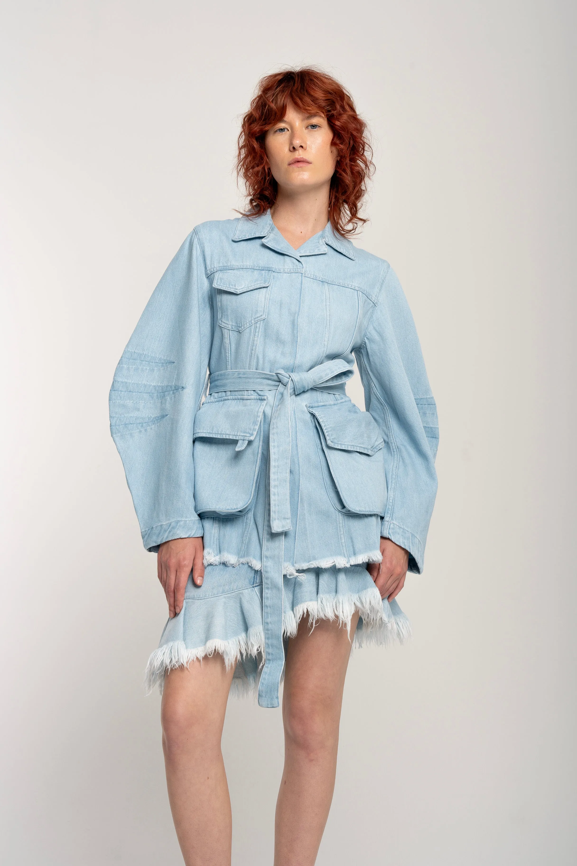 BLUE ROUND SLEEVE MULTI POCKET JACKET