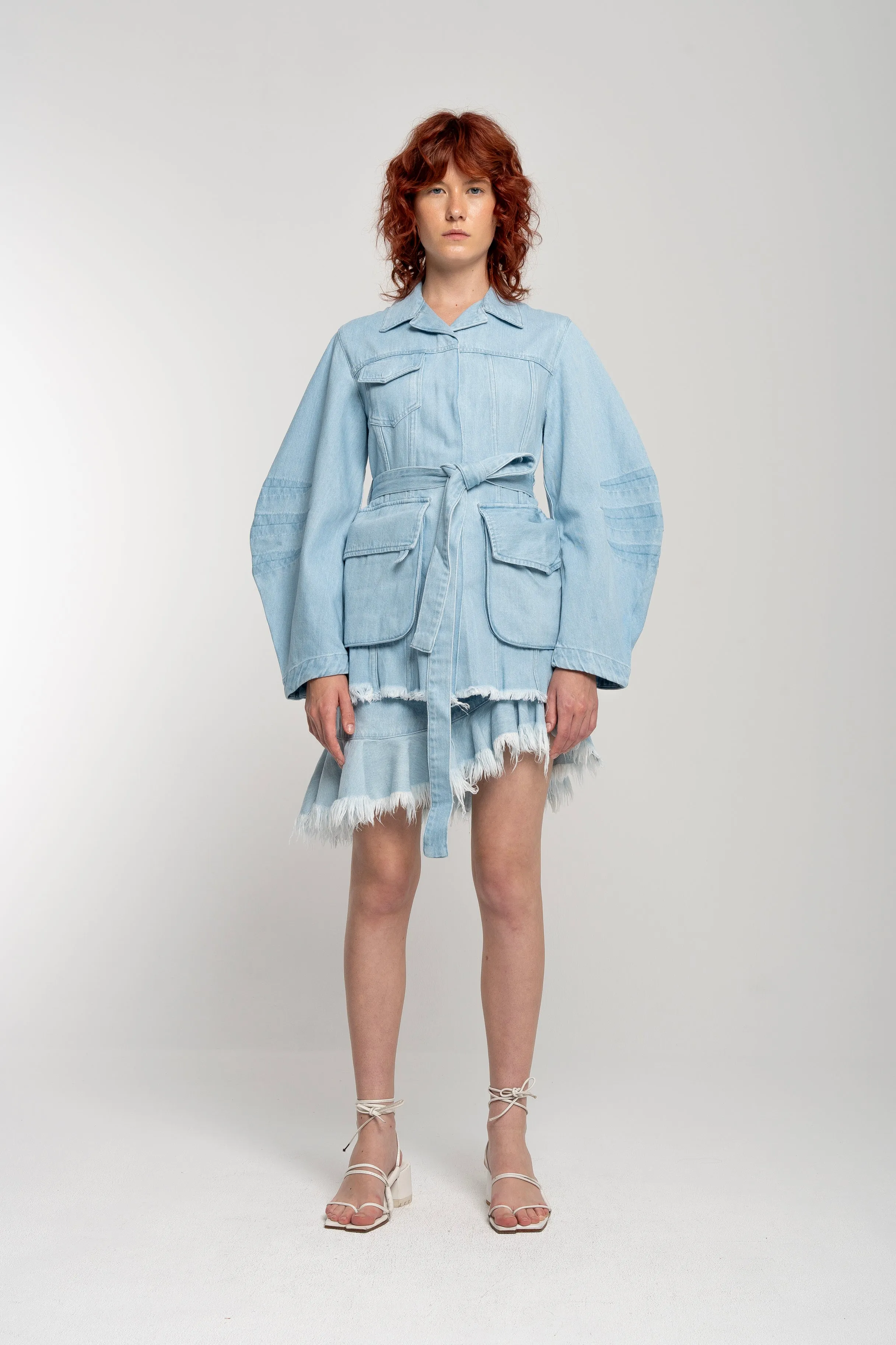 BLUE ROUND SLEEVE MULTI POCKET JACKET