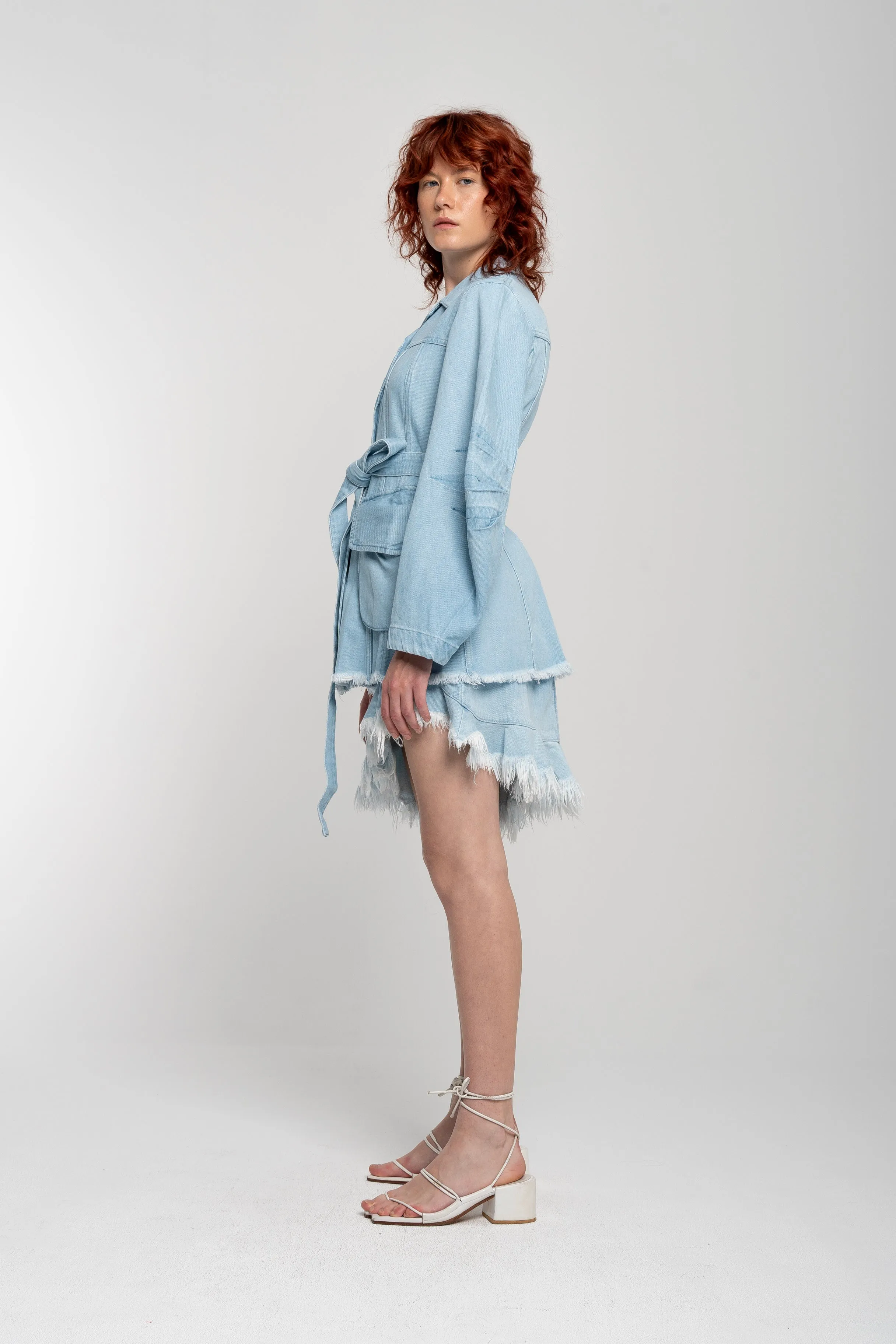 BLUE ROUND SLEEVE MULTI POCKET JACKET