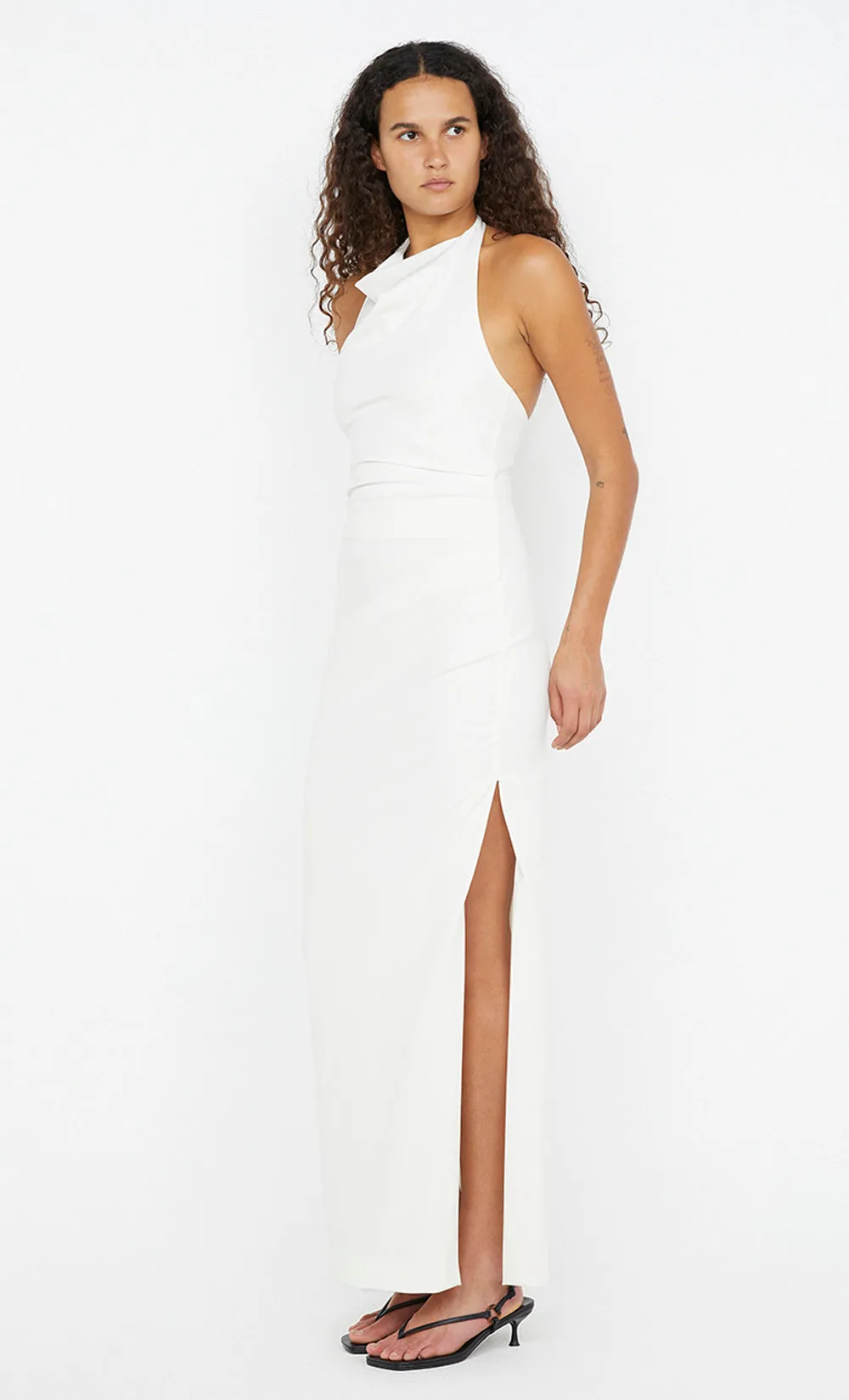 BRYNN HALTER MIDI DRESS - WHITE