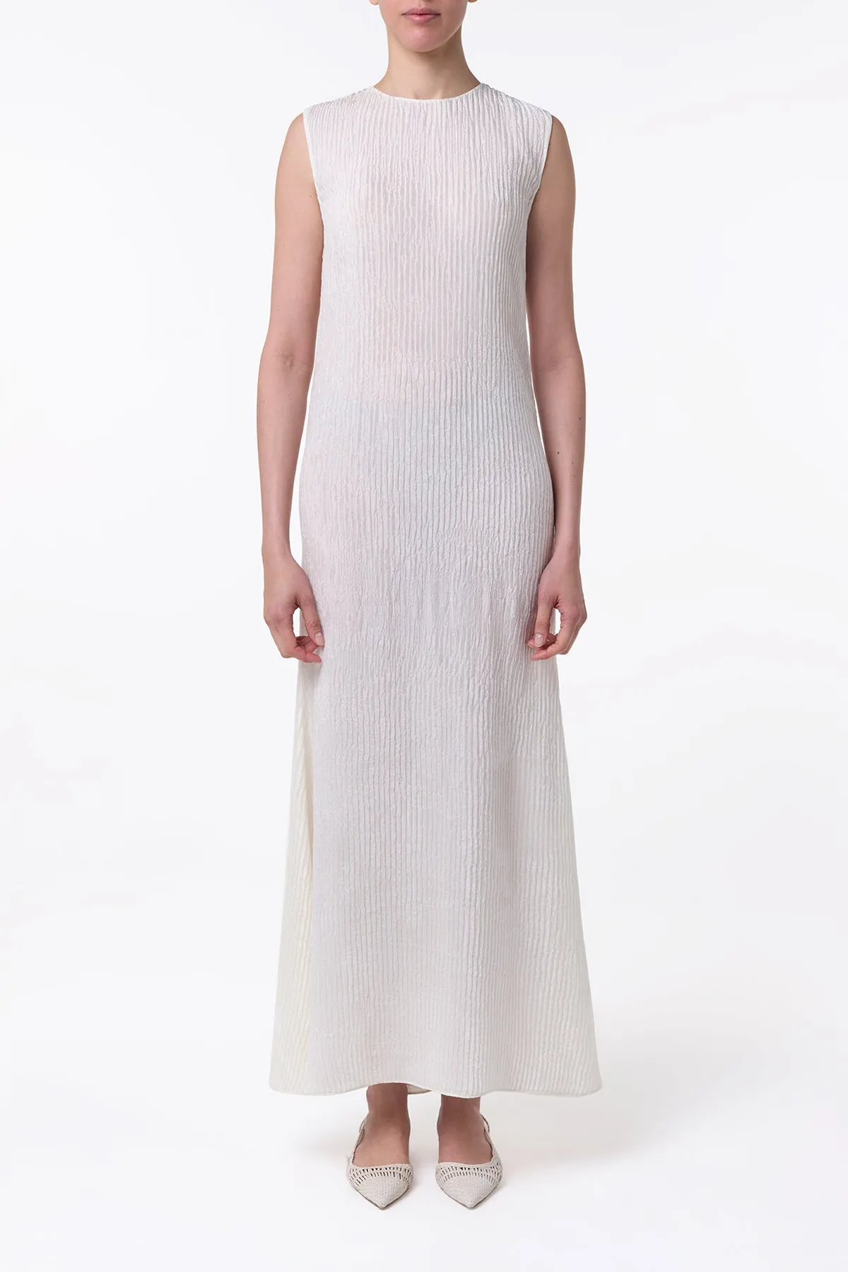Carling Maxi Dress in Ivory Plisse Silk