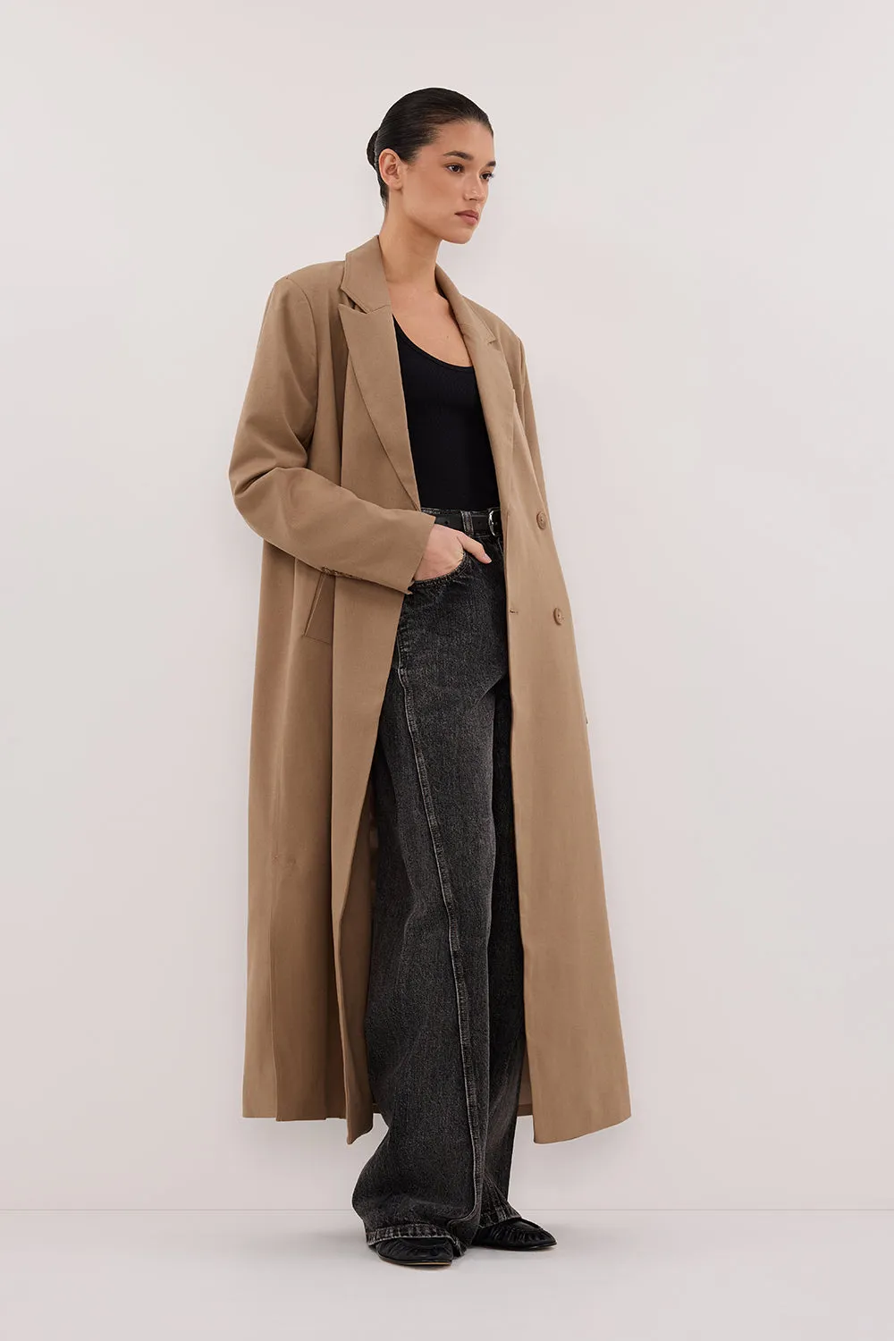CELINA TAN WOOL BLEND COAT