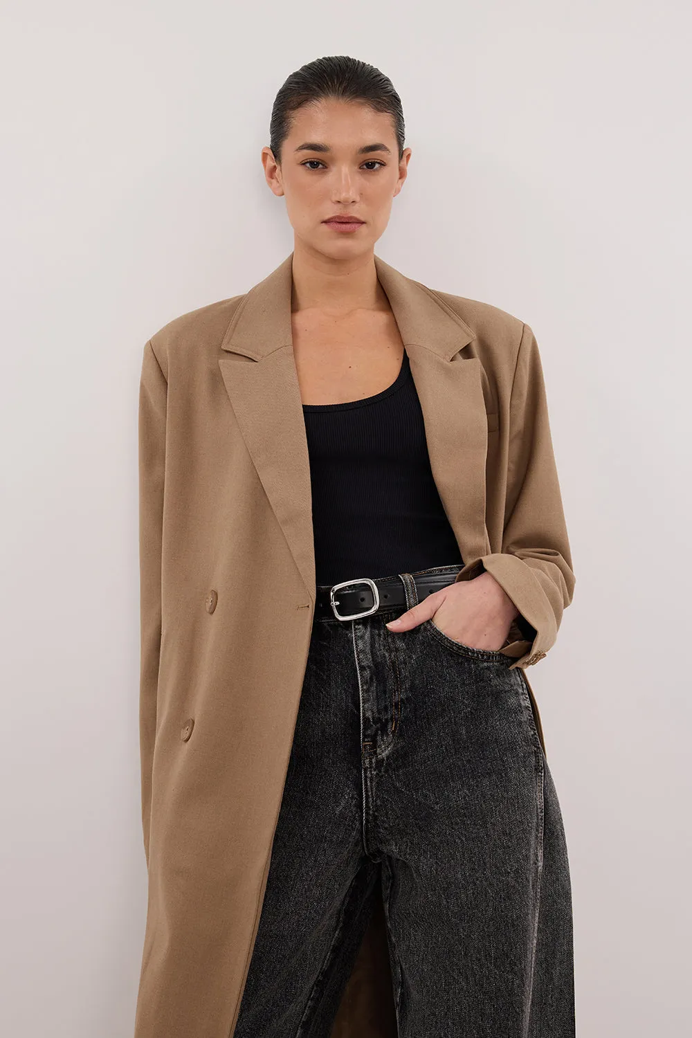 CELINA TAN WOOL BLEND COAT