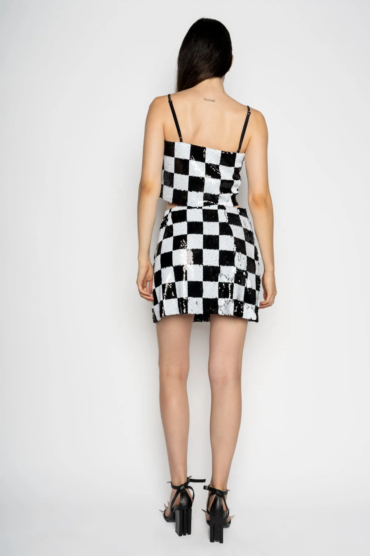 CHECKED SEQUINS MINI SKIRT