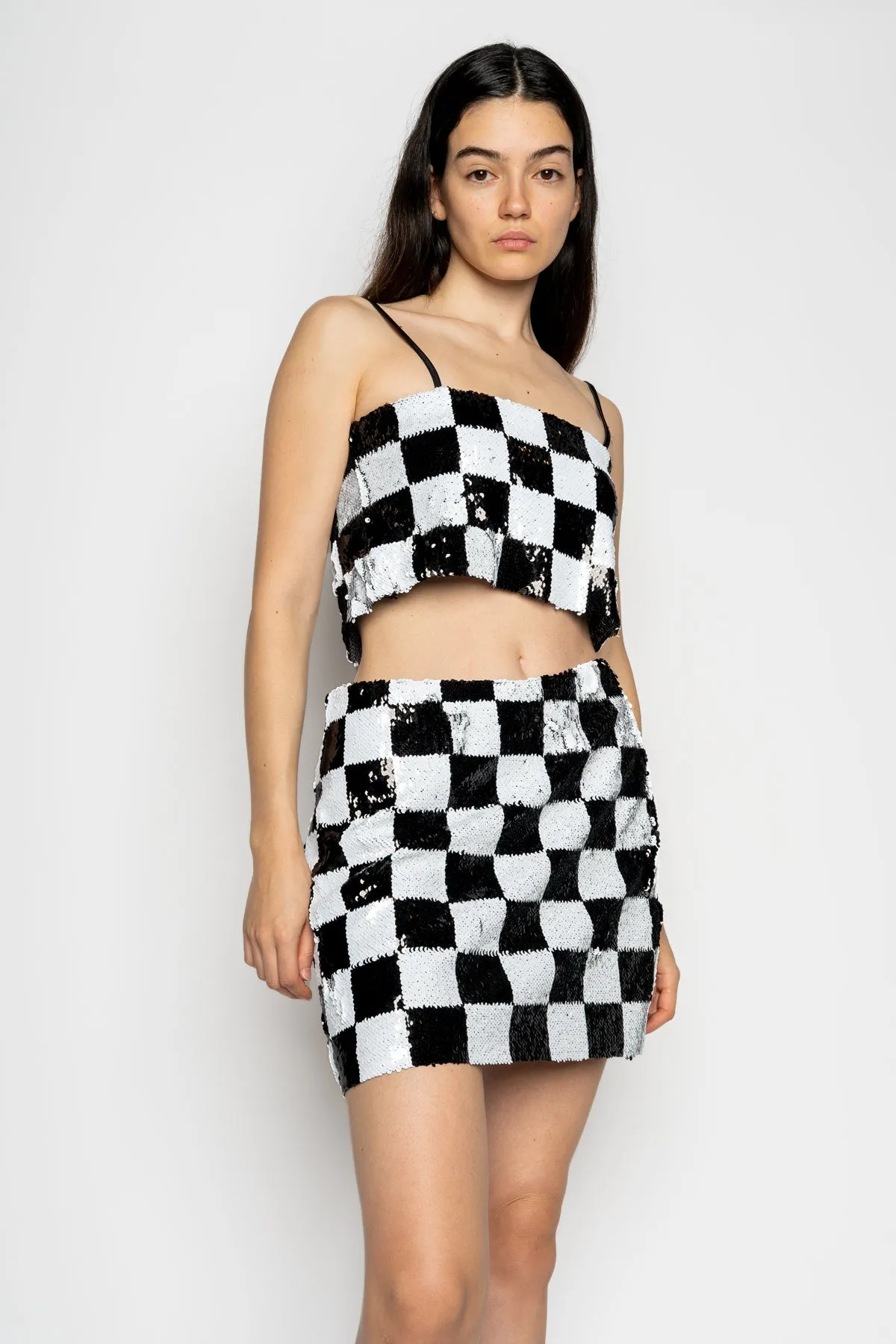 CHECKED SEQUINS MINI SKIRT