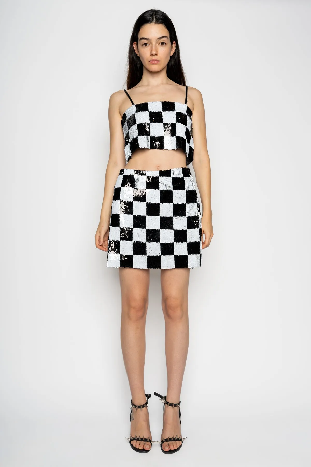 CHECKED SEQUINS MINI SKIRT