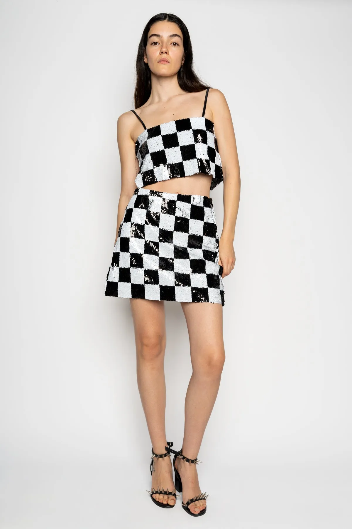 CHECKED SEQUINS MINI SKIRT
