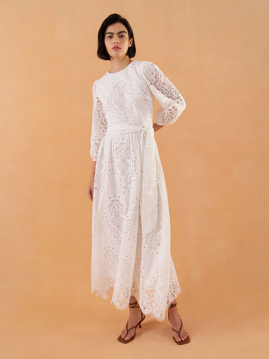 Constance Broderie Anglaise Midi Dress - White - SALE