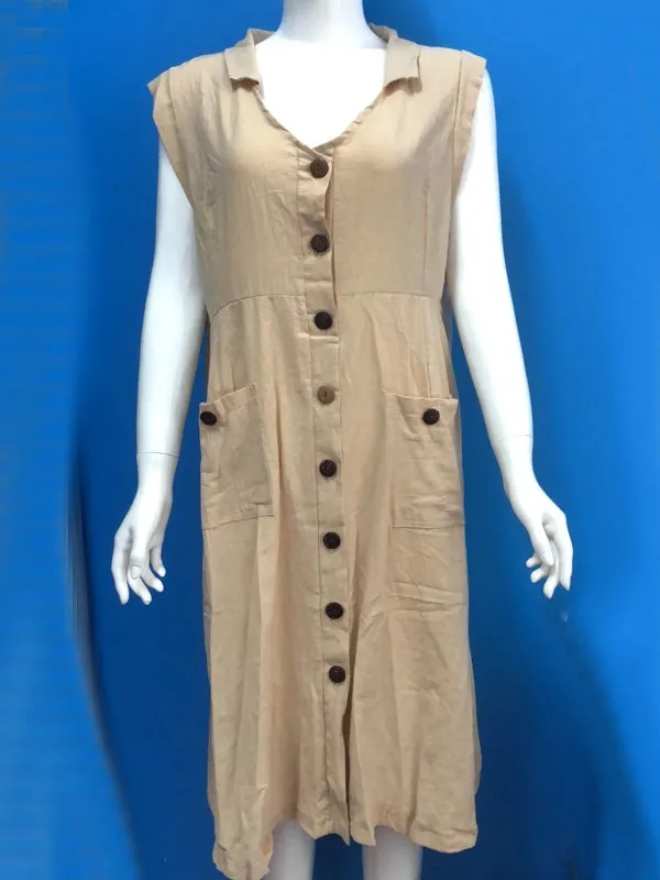 Cotton V-neck Buttons Down Bandage Solid Shirt Women Maxi Dress