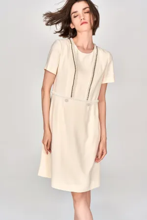 Custard Beaded Crepe Midi Dress