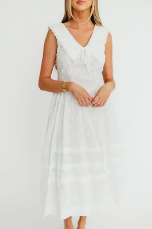 Elaine 100% Cotton Embroidered Midi Dress in White Floral