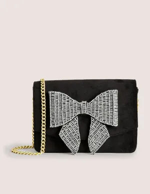 Embellished Velvet Bag-Black Bow