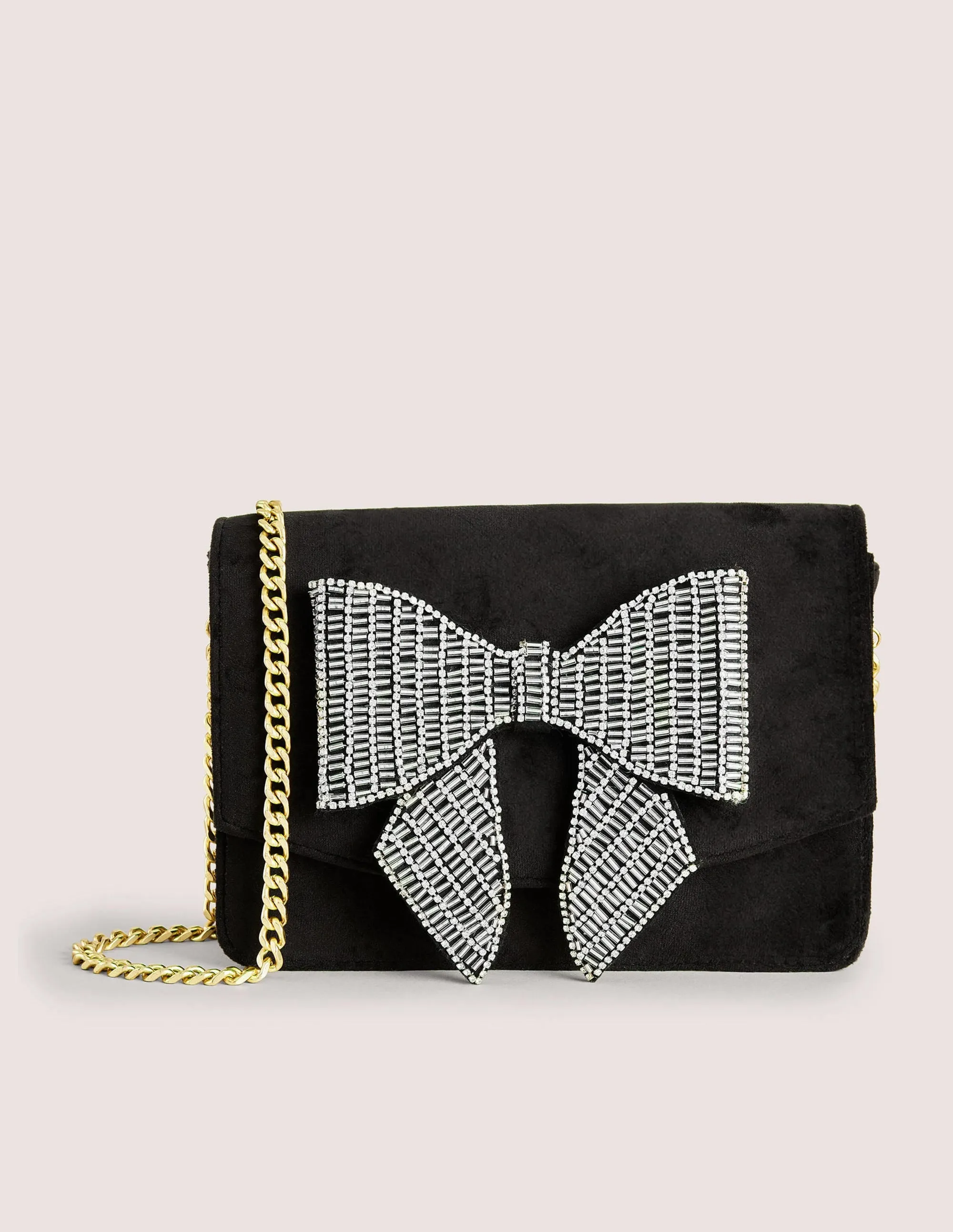 Embellished Velvet Bag-Black Bow