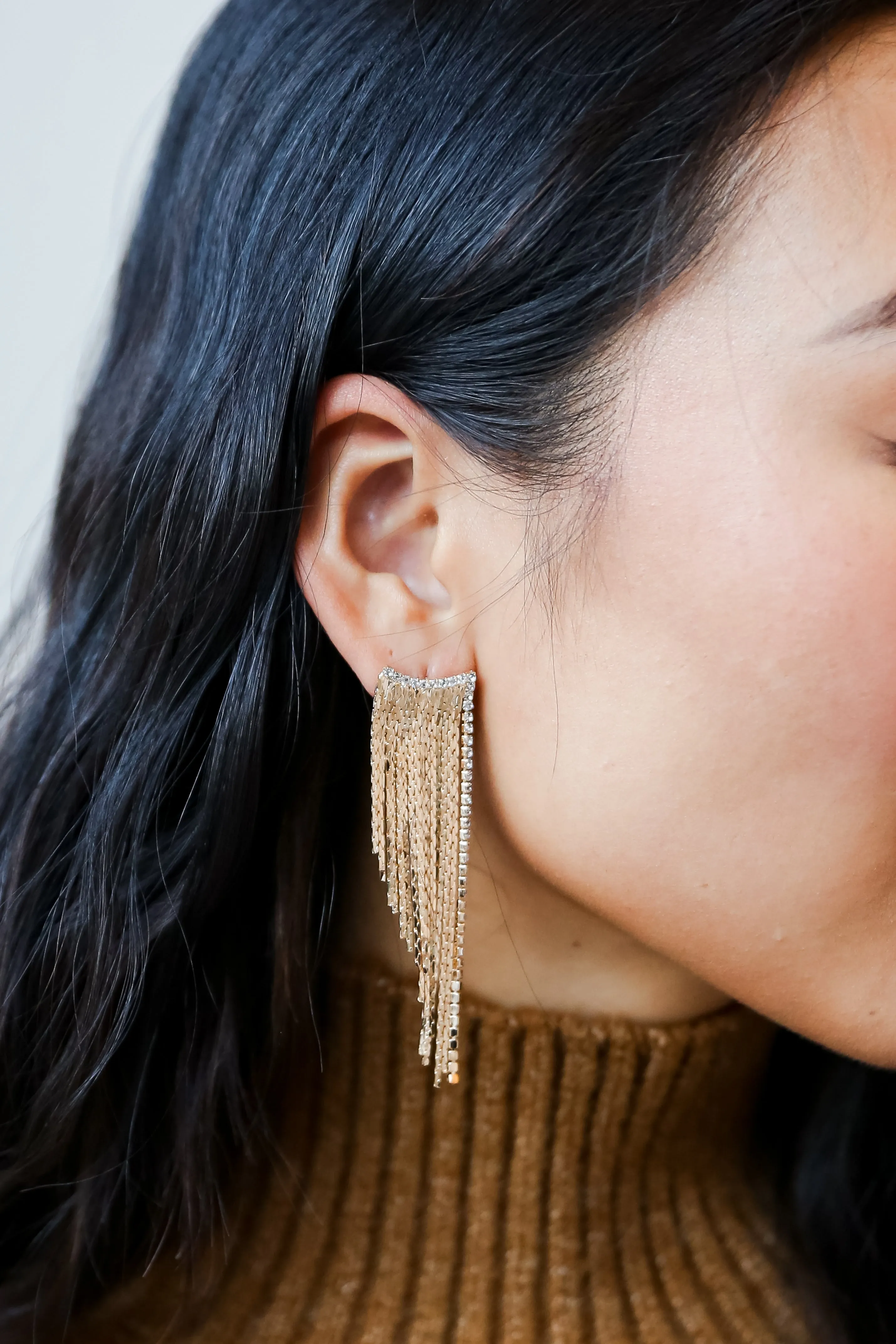 FINAL SALE - Riley Gold Rhinestone Fringe Earrings