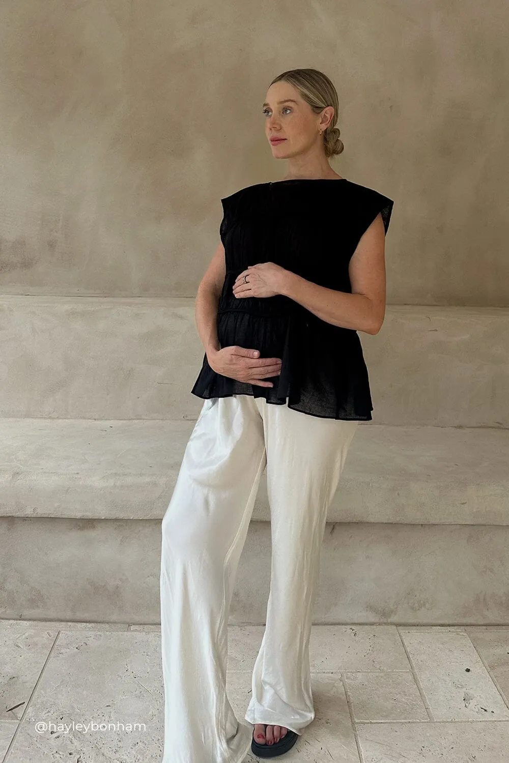 FLYNN BLACK LINEN TIERED TOP
