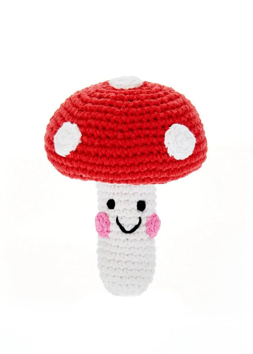 Friendly Plush Mushroom Rattle - Red